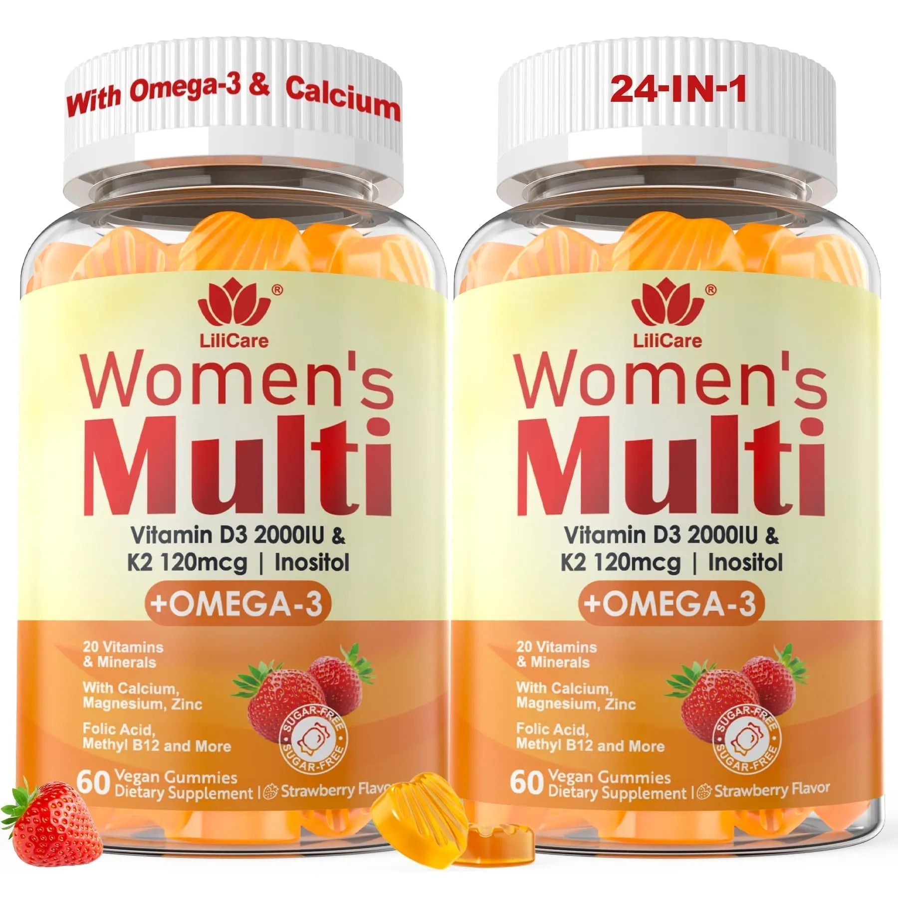 Womens Multivitamin Gummy with Omega 3（DHA/EPA), Vitamin D3 K2, Calcium, Inositol, Daily Womens Vitamin A C E B Complex LILICARE uk supplements