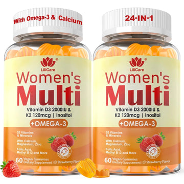 Womens Multivitamin Gummy with Omega 3（DHA/EPA), Vitamin D3 K2, Calcium, Inositol, Daily Womens Vitamin A C E B Complex LILICARE uk supplements