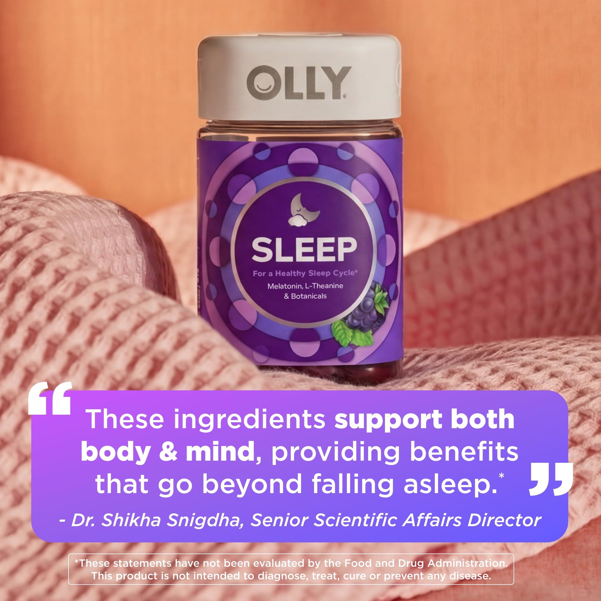 OLLY Sleep Gummy, 3 mg Melatonin, L-Theanine, Chamomile, Lemon Balm, Sleep Aid, Blackberry - 70 Count OLLY uk supplements