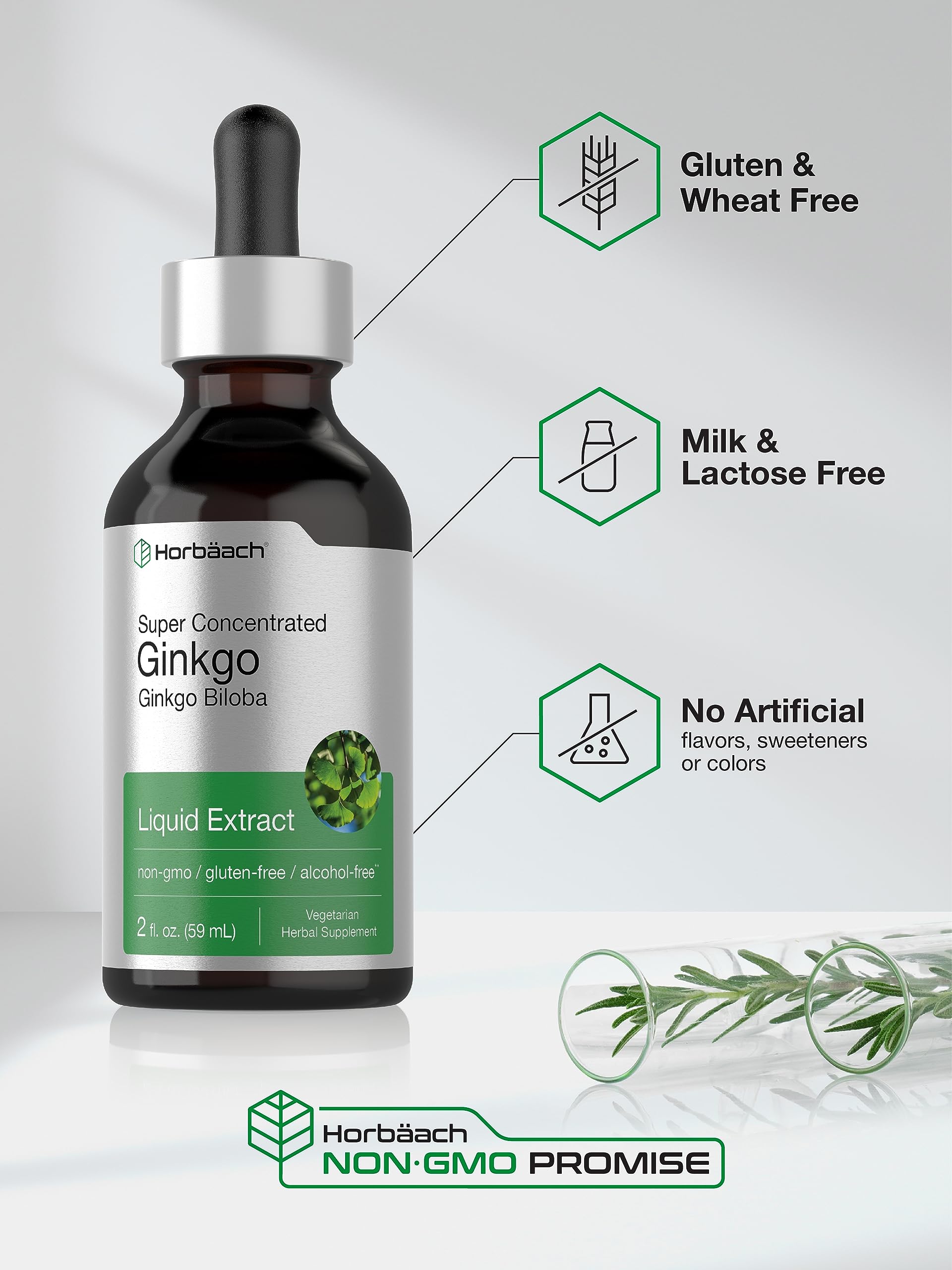Ginkgo Biloba Extract Liquid 2 fl oz | Alcohol-Free Herb Supplement | Vegetarian Horbäach uk supplements