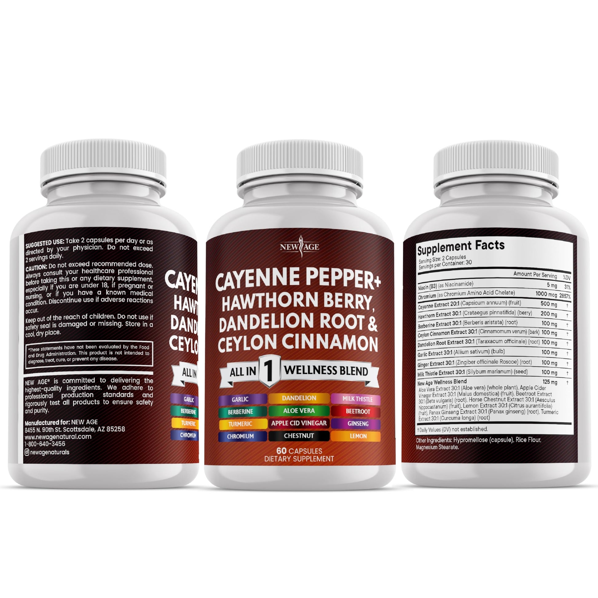 NEW AGE Cayenne Pepper Capsules Supplement with Hawthorn Berry, Dandelion Root, Ceylon Cinnamon, Garlic, Ginger, ACV, Milk Thistle, Beet Root, Aloe Vera - 120 Count NEW AGE uk supplements