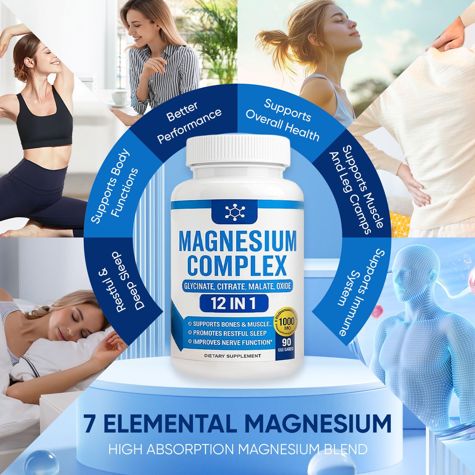 Nutrapure Magnesium Complex 7 Elemental Supplement - Magnesio Complex 1000mg Forms Including Glycinate, Citrate, Malate, Taurate Chelated | Energy Support | Vegan Non-GMO, 90 Capsules (2) WSJAWH uk supplements