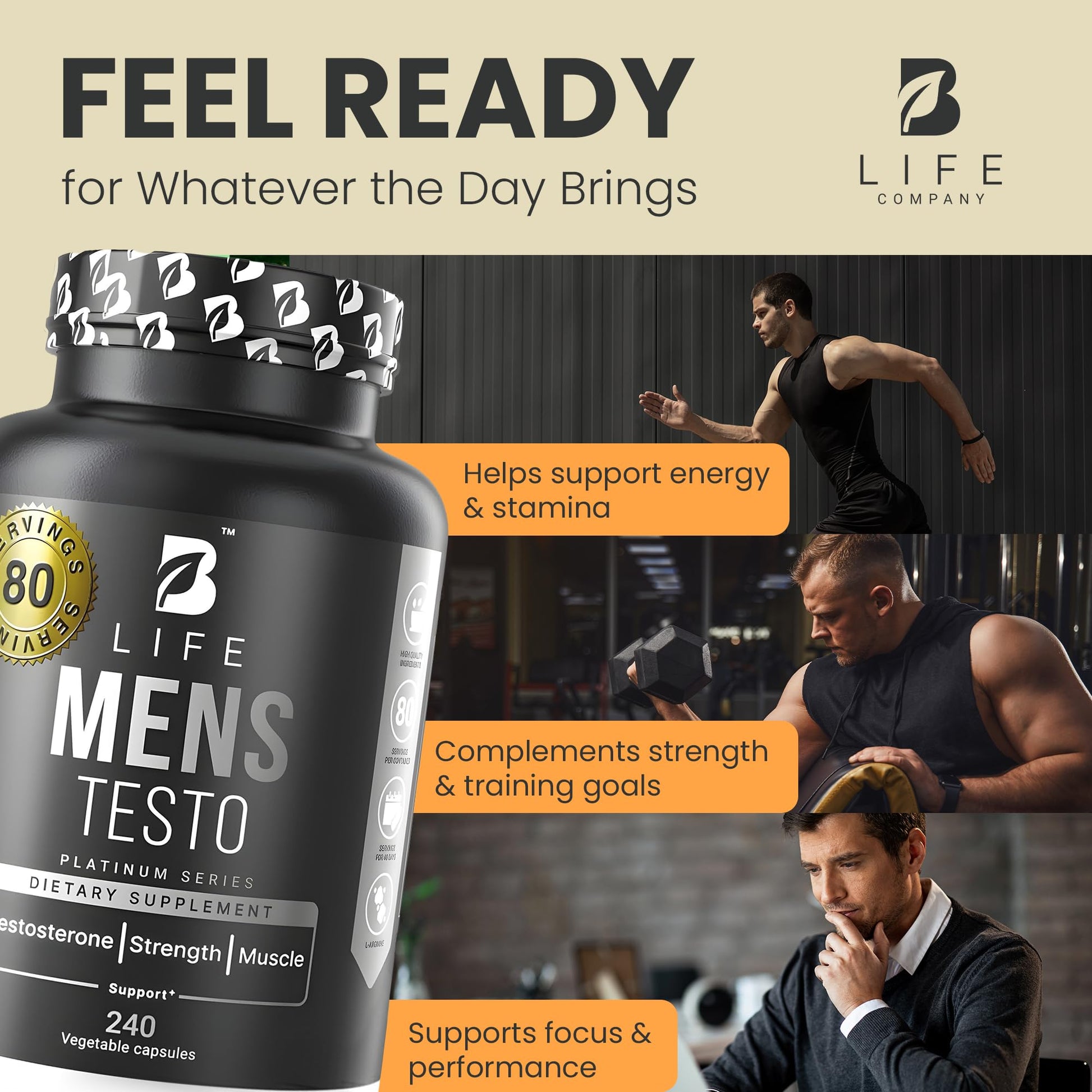 Testosterone Booster Supplement for Men | Boron supplement for men with Tribulus Terrestris, Black Maca, Horny Goat Weed, L-Arginine | Stamina, Endurance, Muscle growth & strength | 80 Servings B Life Company uk supplements