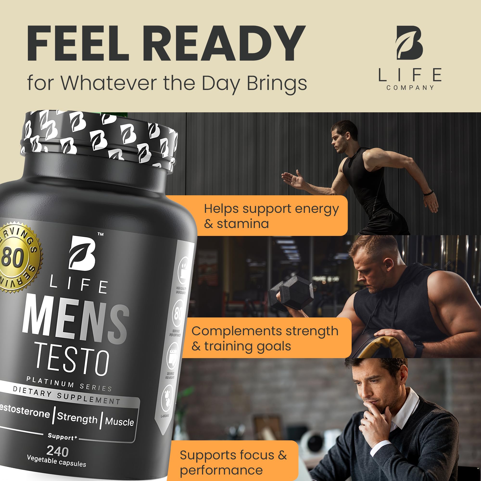 Testosterone Booster Supplement for Men | Boron supplement for men with Tribulus Terrestris, Black Maca, Horny Goat Weed, L-Arginine | Stamina, Endurance, Muscle growth & strength | 80 Servings B Life Company uk supplements