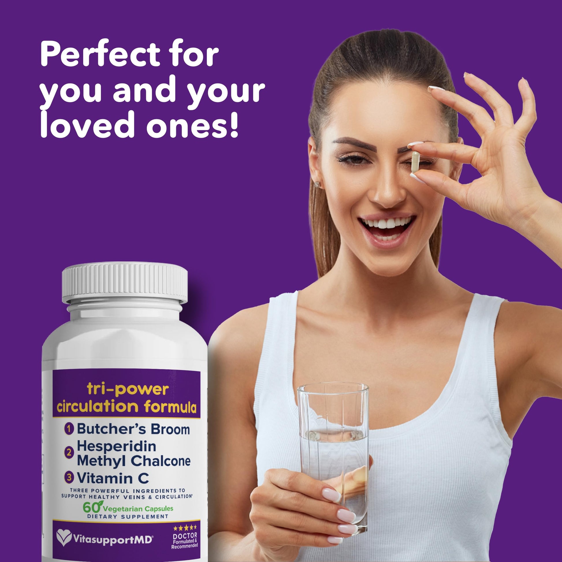 VITASUPPORTMD Tri-Power Circulation Formula - Circulation Supplement with Butcher's Broom, Hesperidin Methyl Chalcone, and Vitamin C, 60 Capsules, for Blood and Leg Circulation, Vein Health Support VITASUPPORTMD uk supplements