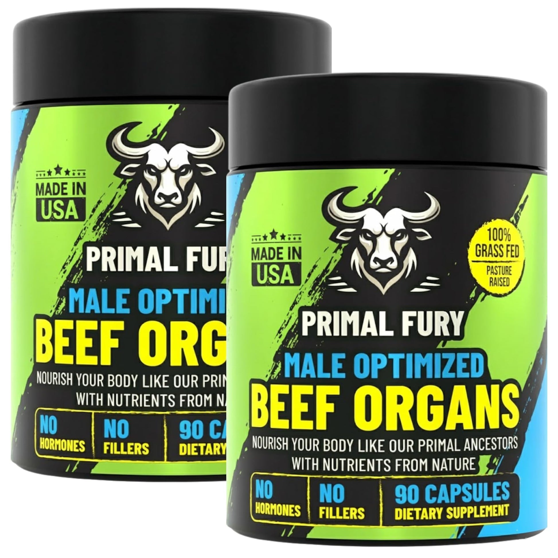 Grass Fed Beef Organ Supplement for Men - Male Optimization Pills - 6 Vital Beef Organs to Drive Prostate Health & Peak Performance, Made in USA, 90 Capsules (2 Pack) PRIMAL FURY uk supplements
