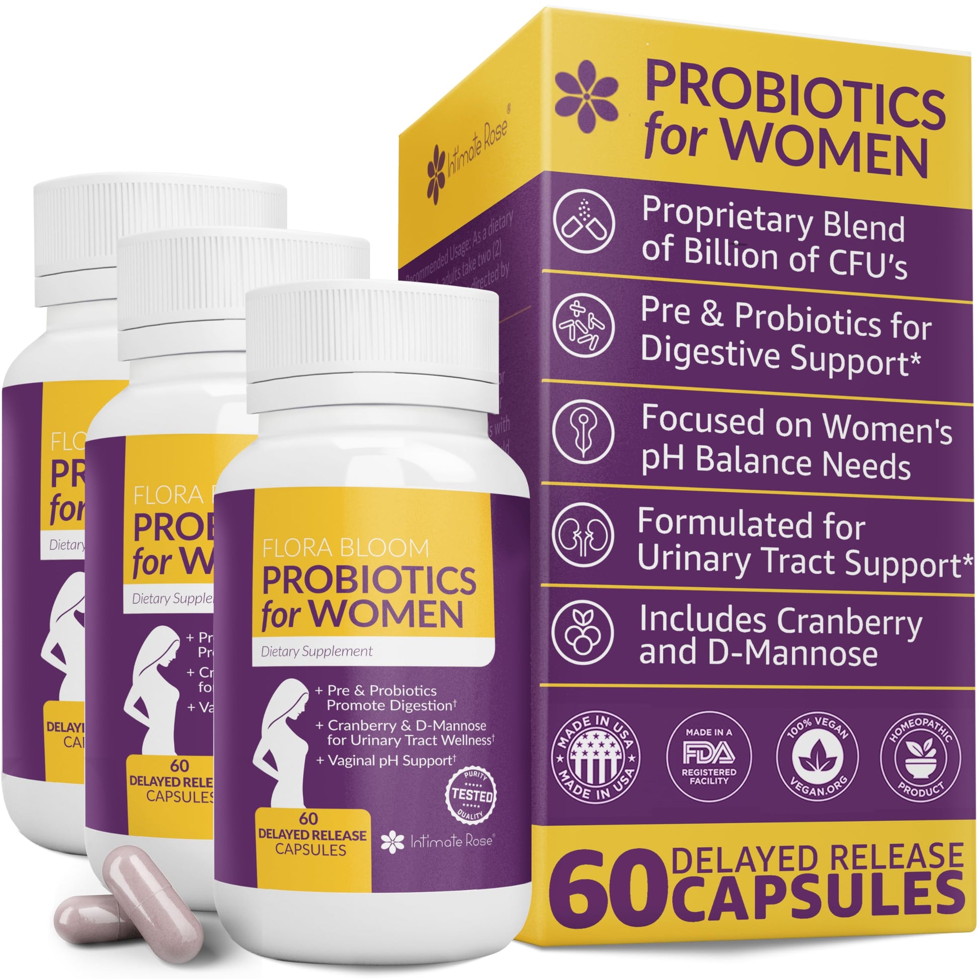 Probiotics for Women- 3 Pack(180 Capsules) - Ultimate Flora Bloom Probiotic Supplement for Women Intimate Rose uk supplements