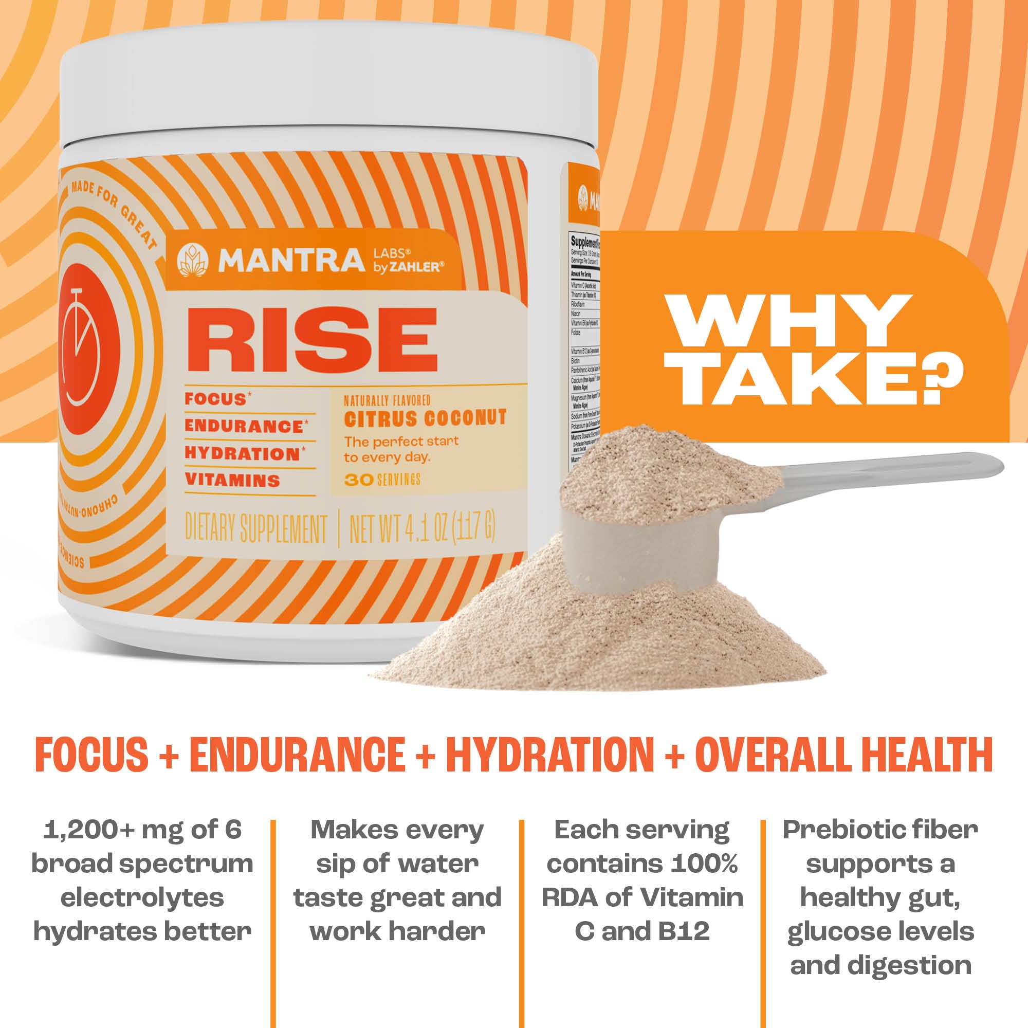 Zahler Mantra Rise, The Energy and Focus Supplement, Citrus Coconut Flavored, 30 Servings. Zahler uk supplements