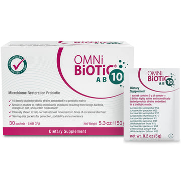 OMNi BiOTiC AB 10 - Clinically Tested Restorative Probiotic - Supports & Restores Gut Flora & Digestion - Digestive Probiotic for Diarrhea - Vegan, Hypoallergenic, Non-GMO (30 Daily Packets) OMNi BiOTiC uk supplements