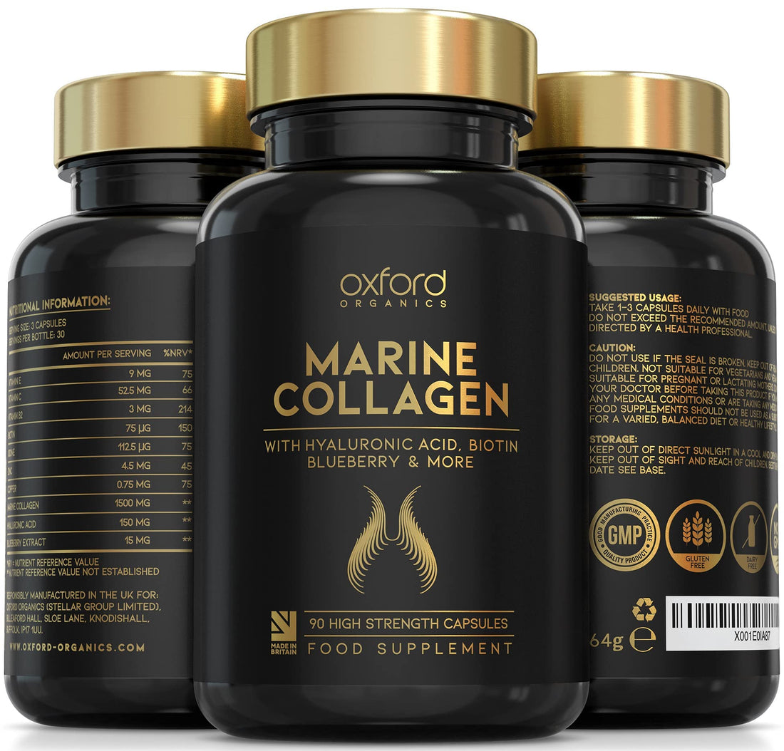 Advanced Marine Collagen Capsules | 1735mg Superfood & Vitamin Boosted Complex for Glowing Hair, Skin & Nails Oxford Organics uk supplements