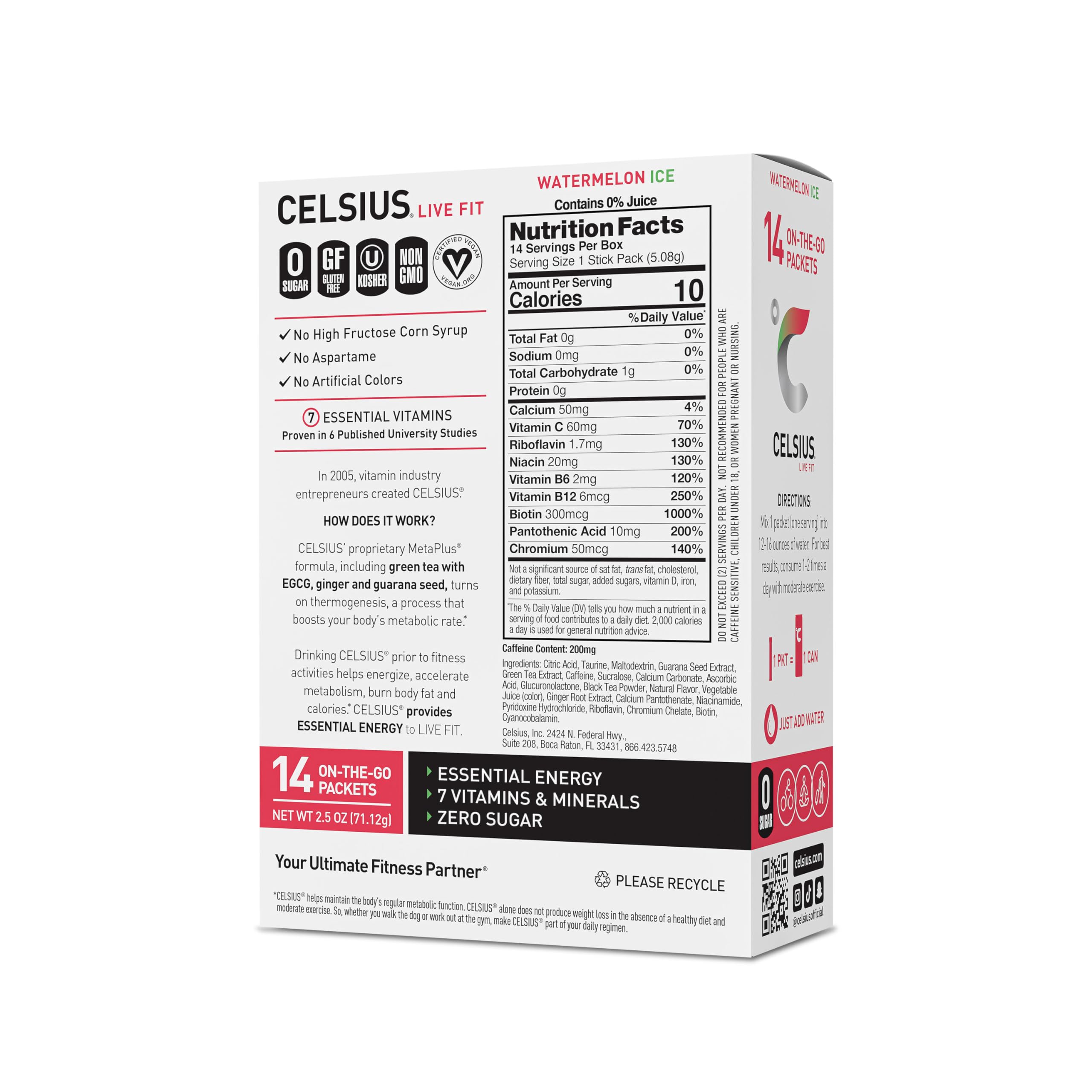 CELSIUS On-the-Go Powder Sticks Watermelon Ice, Essential Energy (14 Sticks per Pack) CELSIUS uk supplements