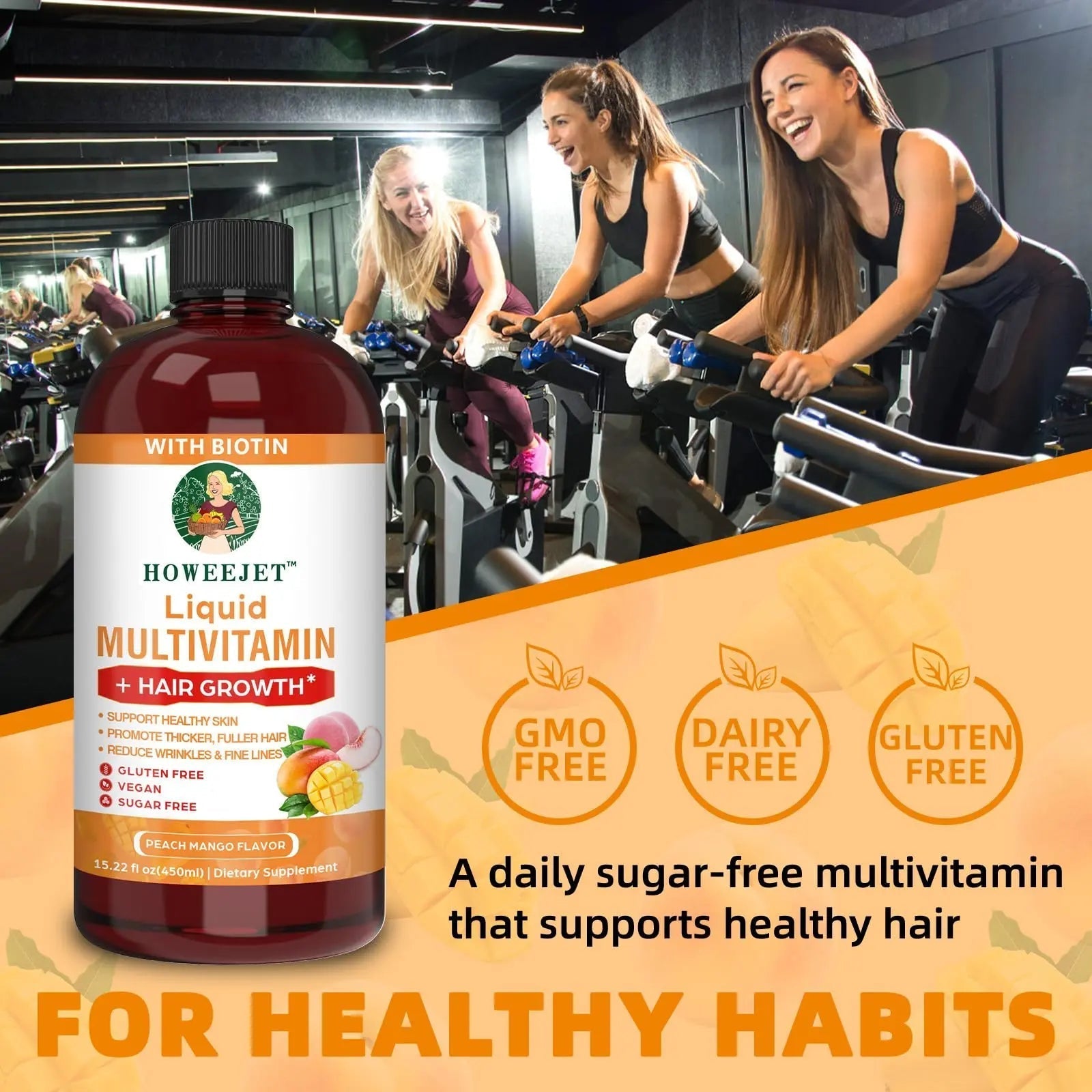 Liquid Multivitamin for Hair Growth | Biotin 10000mcg | Hair & Skin Support Supplement | Clinically Tested for Thicker Hair & Skin Elasticity HOWEEJET uk supplements