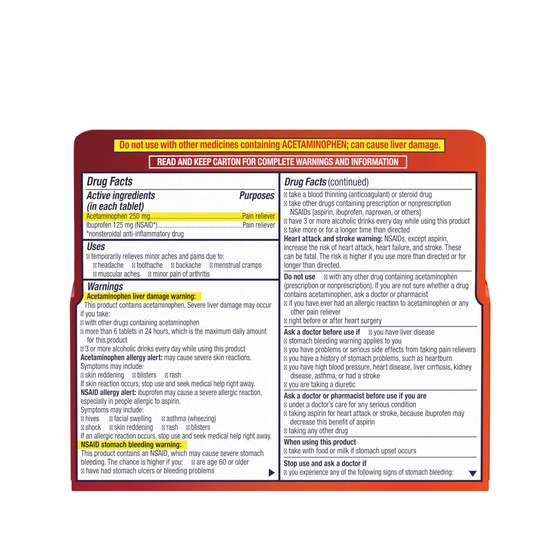 Motrin Dual Action with Tylenol, Ibuprofen & Acetaminophen Fast-Acting Dual Action Pain Reliever for Minor Aches & Pains, Ibuprofen (NSAID) 125 mg & Acetaminophen 250 mg, 120 ct Motrin uk supplements