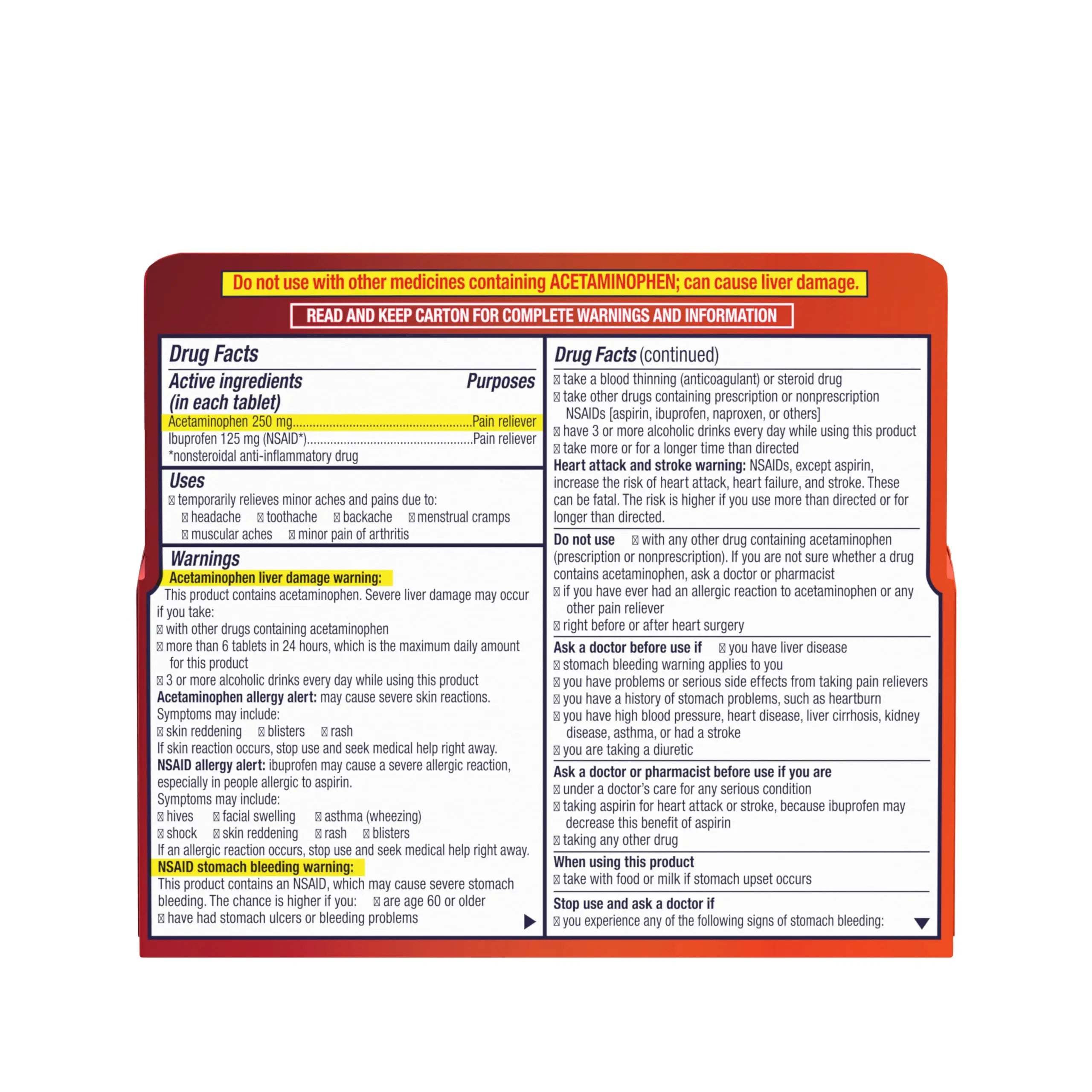 Motrin Dual Action with Tylenol, Ibuprofen & Acetaminophen Fast-Acting Dual Action Pain Reliever for Minor Aches & Pains, Ibuprofen (NSAID) 125 mg & Acetaminophen 250 mg, 120 ct Motrin uk supplements