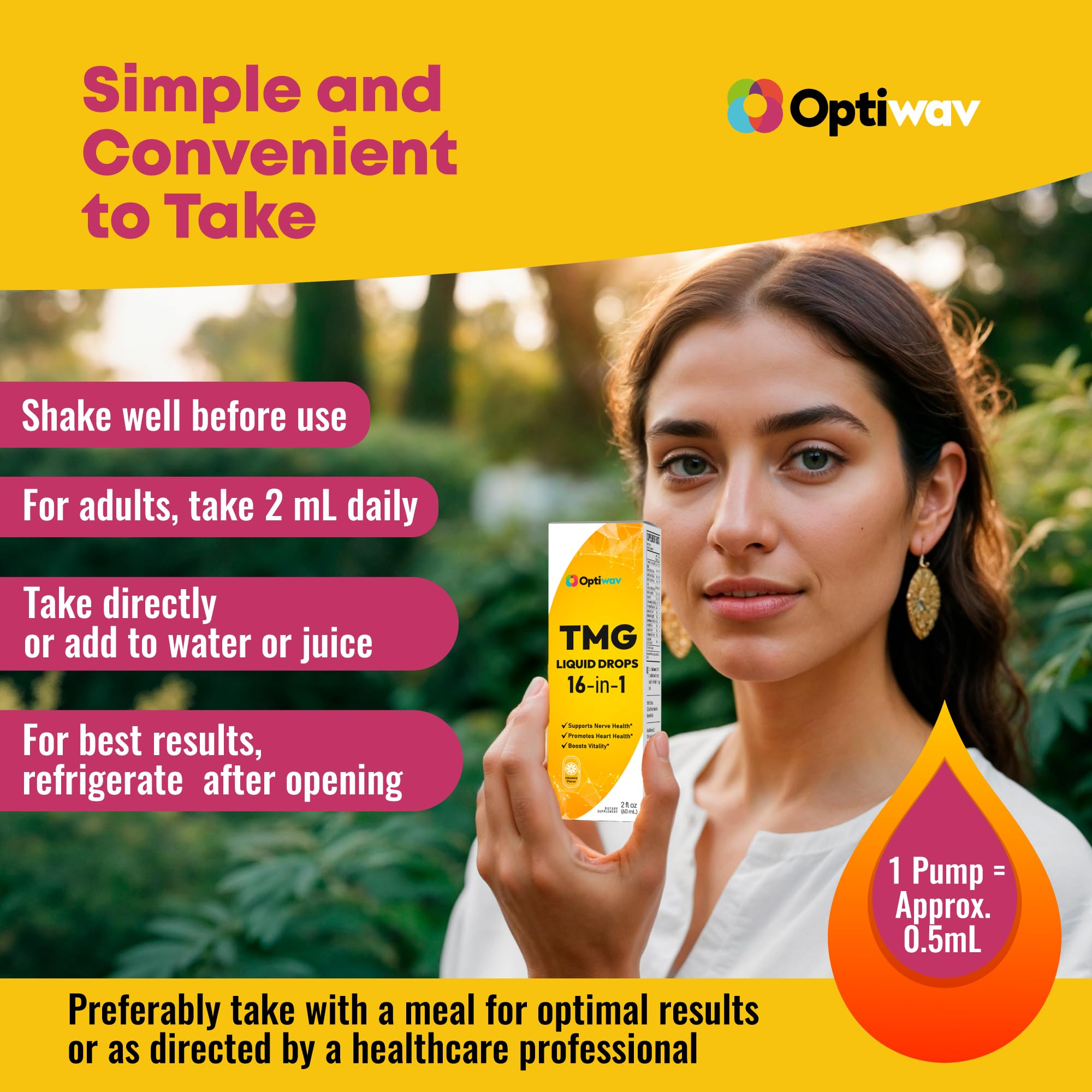 Optiwav TMG Trimethylglycine Liquid Drops - Betaine High Absorption Methylated Vitamins Supplement for Homocysteine Methylation & Heart Health Support - Orange Flavor Gluten Free Vegan - 2 fl oz Optiwav uk supplements