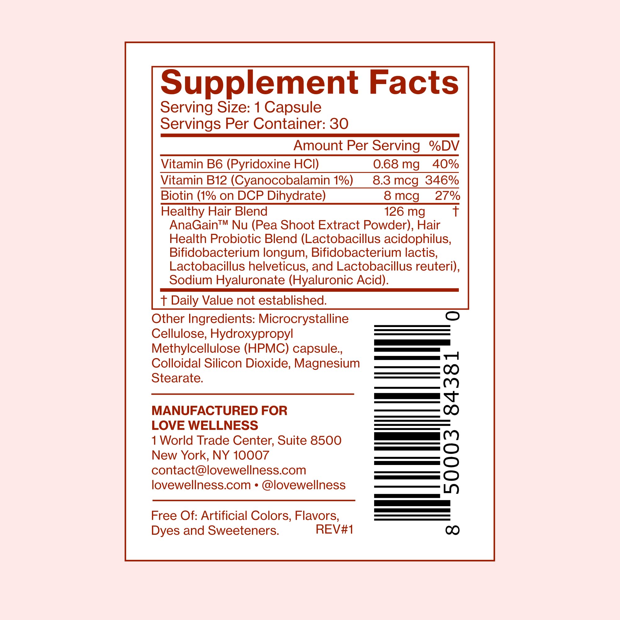 Love Wellness Healthy Hair Probiotics | Support Hair Growth with Biotin and Vitamin B12 & B6 | Supplement for Healthy Scalp & Thicker, Fuller Looking Hair | Safe & Effective | 30 Capsules Love Wellness uk supplements