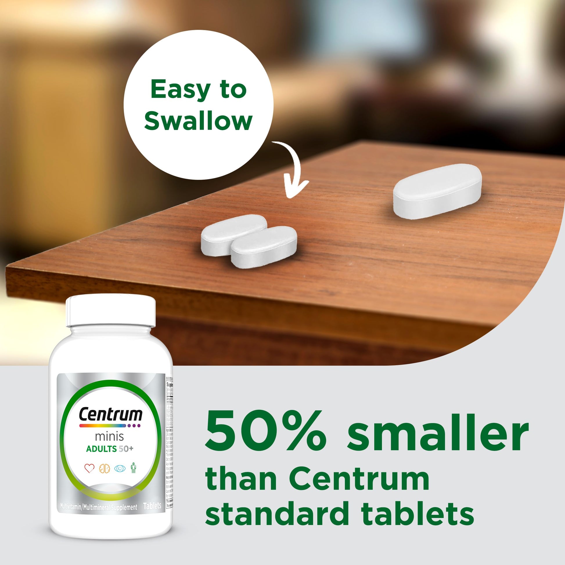 Centrum Minis Silver Multivitamin for Adults 50 Plus, Multimineral Supplement, Vitamin D3, B-Vitamins, Gluten Free, Non-GMO Ingredients Centrum uk supplements