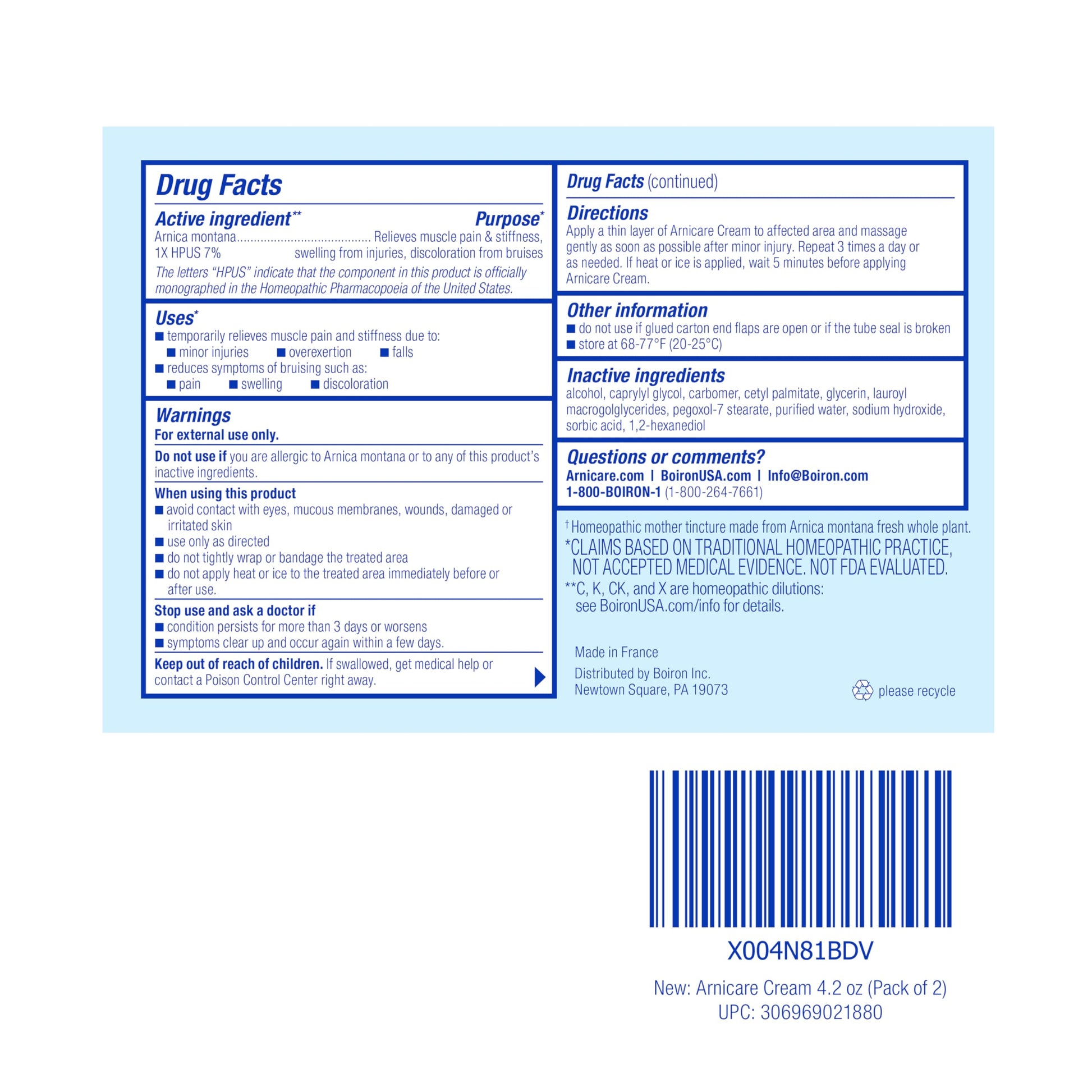 Boiron Arnicare Cream 4.2 oz (Twin Pack) for Joint Pain, Muscle Pain Relief, Swelling, Soreness, Stiffness, and Bruises - Fast Absorbing and Fragrance-Free Arnica Boiron uk supplements