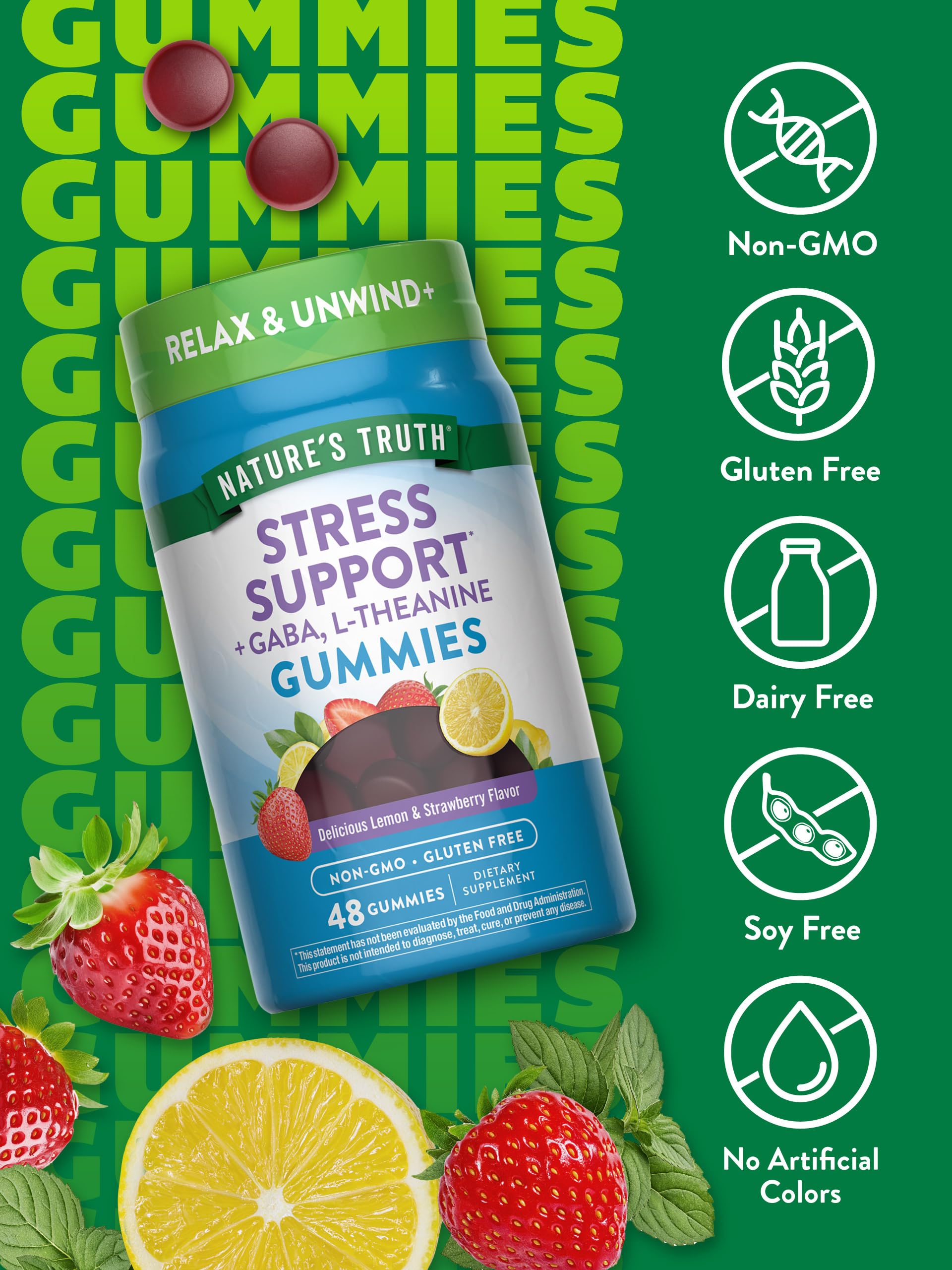 Nature's Truth Stress Relief Gummies for Adults | with Gaba, L Theanine, and Lemon Balm | Lemon Strawberry Flavor | Non-GMO & Gluten Free Supplement Nature's Truth uk supplements