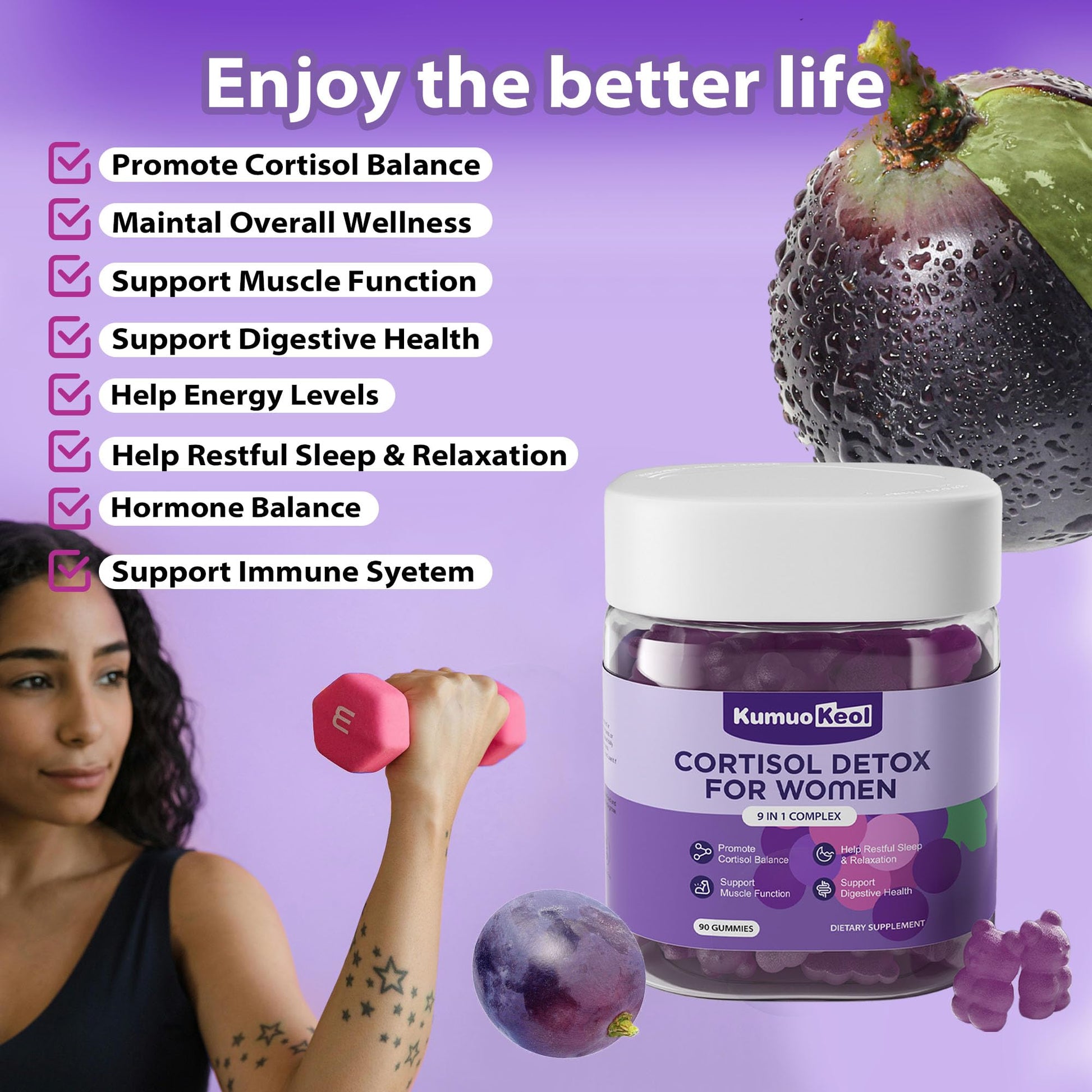 Cortisol Supplements for Women, Lower Cortisol for Women, Cortisol Gummies with Ashwagandha, Magnesium, L-Theanine, Phosphatidylserine, Vitamin, Relaxation, Focus, Sugar-Free, Vegan, 90 Count KumuoKeol uk supplements