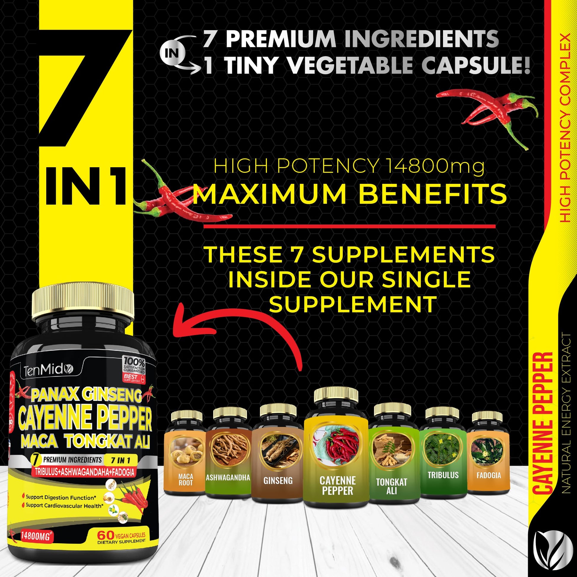 2 Packs 60 Caps 14800mg - Cayenne Pepper Supplements Extract Capsules - Tongkat Ali Tenmido uk supplements