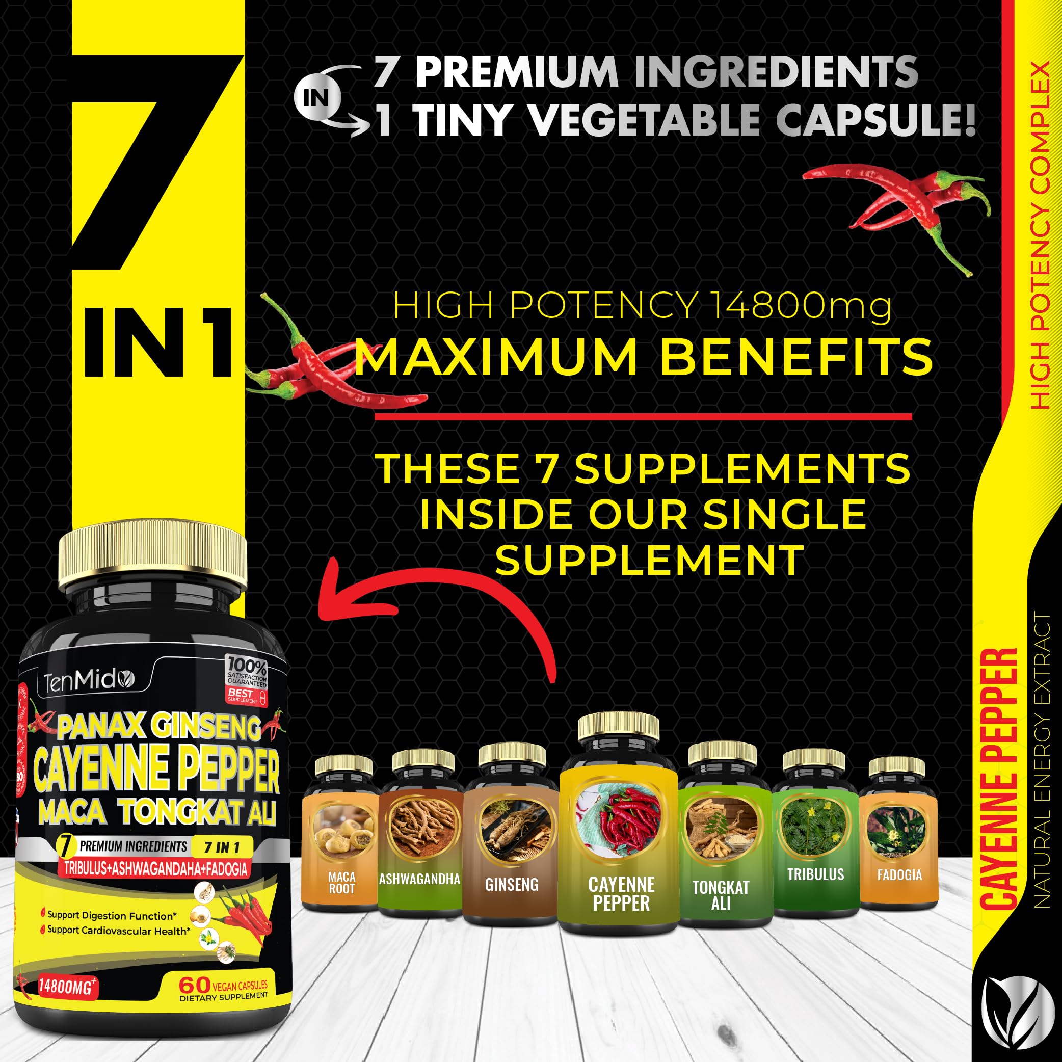 2 Packs 60 Caps 14800mg - Cayenne Pepper Supplements Extract Capsules - Tongkat Ali Tenmido uk supplements
