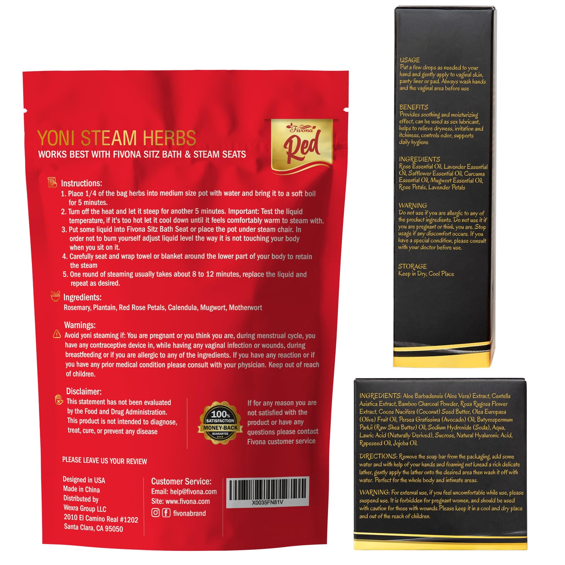 Fivona 4-in-1 Feminine Care Kit, Yoni Oil, Yoni Soap, Yoni Steaming Pot and Red Premium V Steam Herbs FIVONA uk supplements