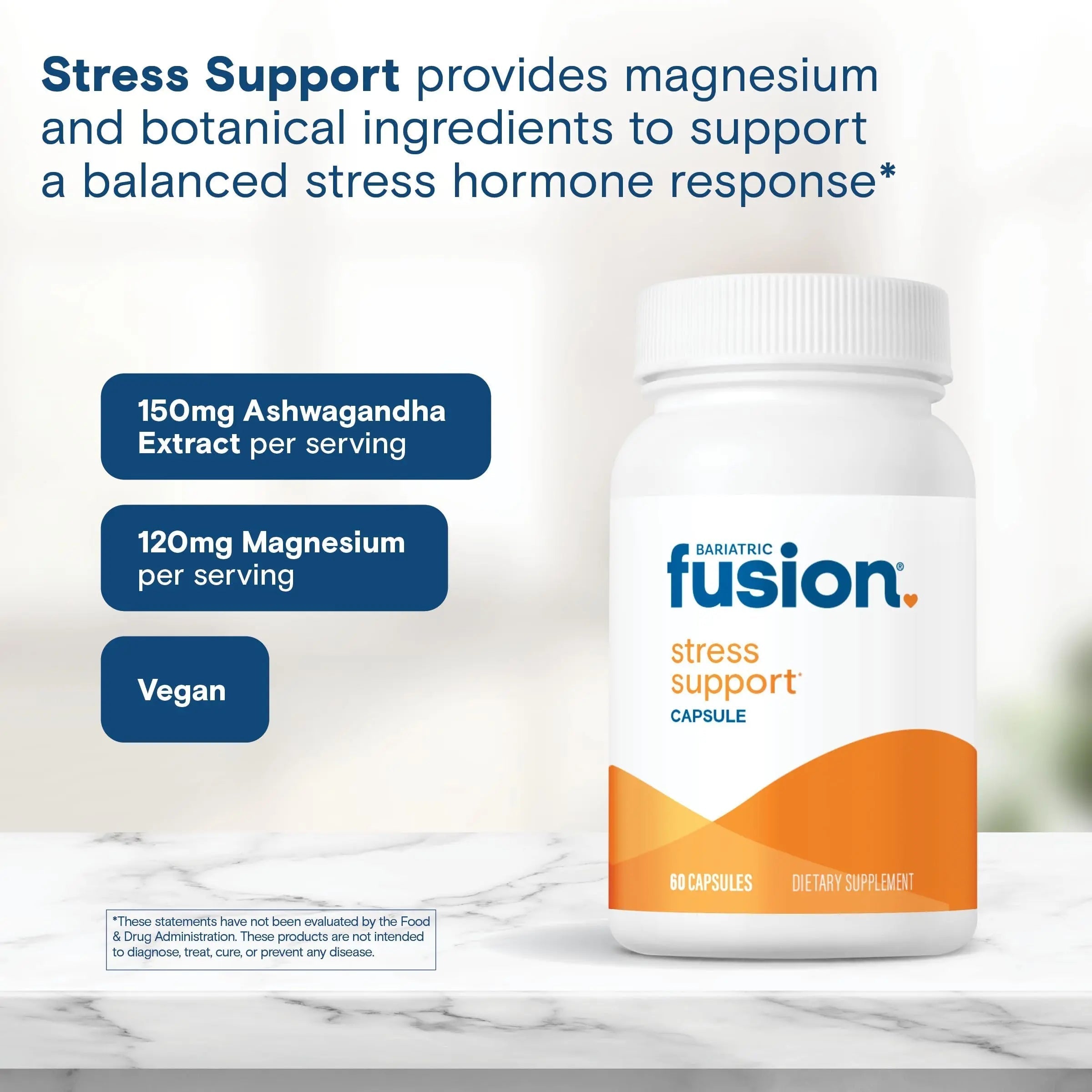Bariatric Fusion Stress Support* | Vegan Supplement with Magnesium and Ashwagandha | Daily Vitamin for Women and Men | Bariatric Fusion uk supplements