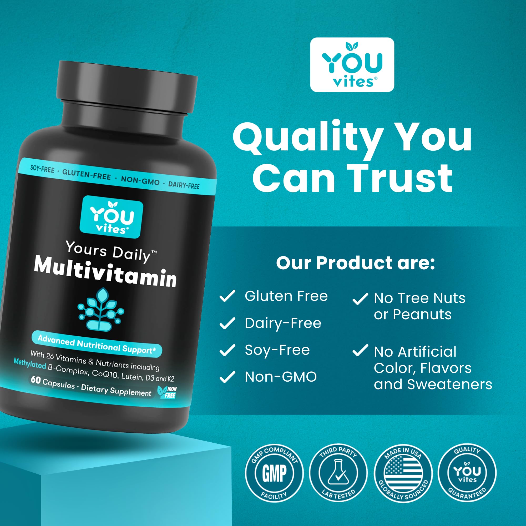 You Vites - Methylated Multivitamin for Men and Women, Methyl Multi Without Iron - 60 Capsules, MTHFR Supplement with Methyl B12, Methylfolate (5-MTHF), CoQ10 for Energy, Heart and Mood Support You Vites uk supplements