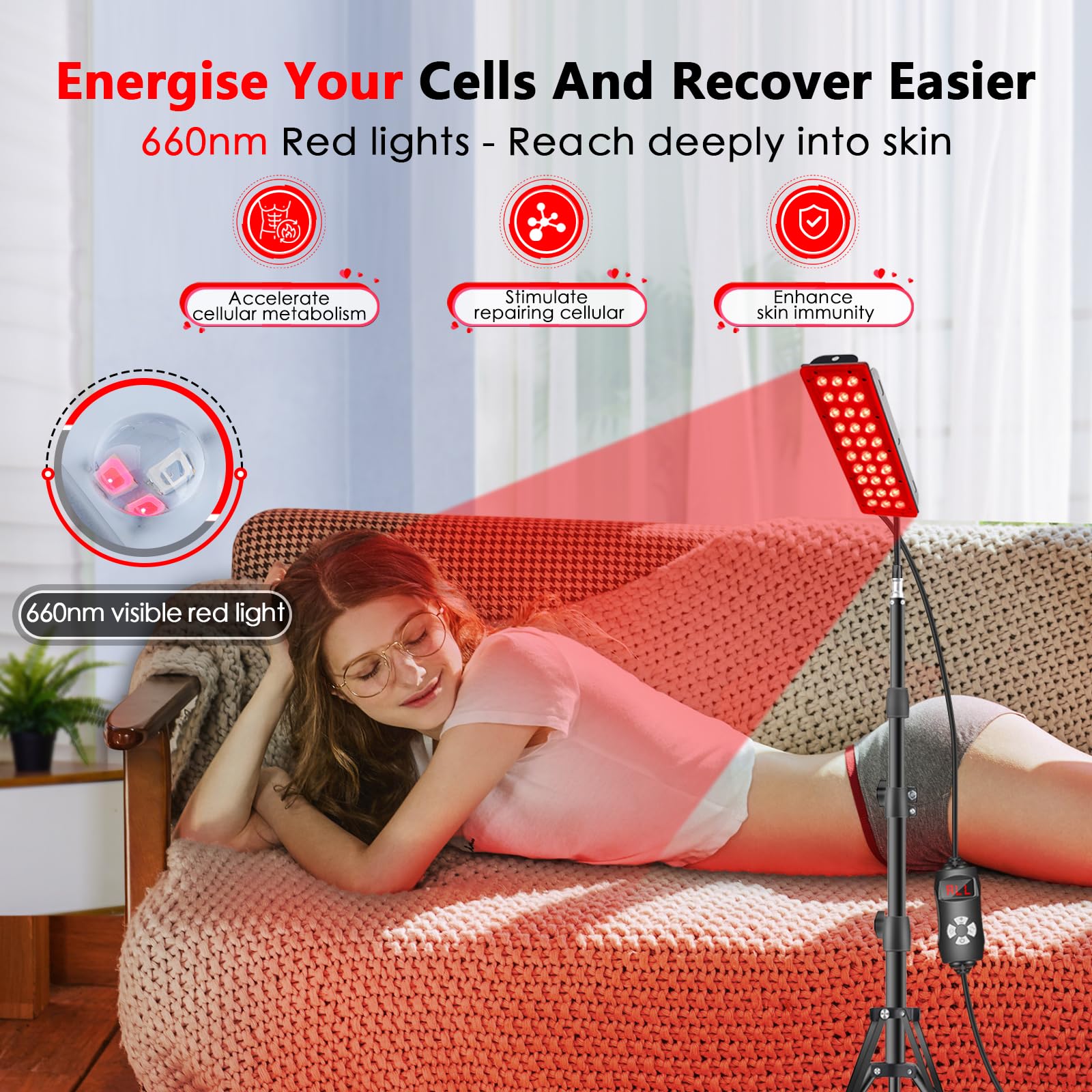 RUISQM Red Light Therapy Lamp, Infrared Light Therapy with Stand - 660nm Redlight & 850nm RUISQM uk supplements