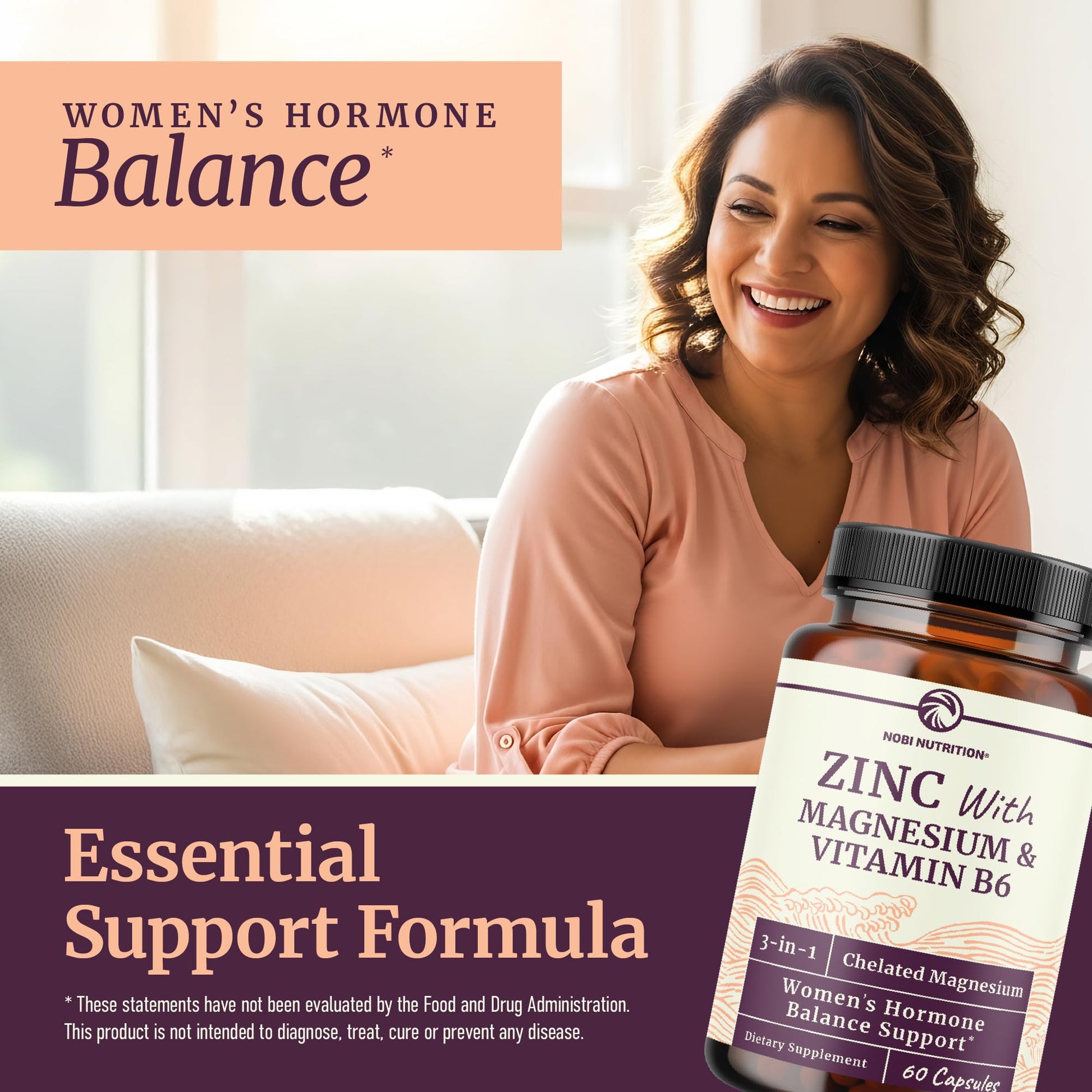 Zinc and Magnesium Supplement with Vitamin B6 | Women’s Hormone Balance, Menstrual Cycle & Immune Support | High Absorption Chelated Magnesium Glycinate with Zinc Picolinate and VIT B6 | 60 Ct Nobi Nutrition uk supplements