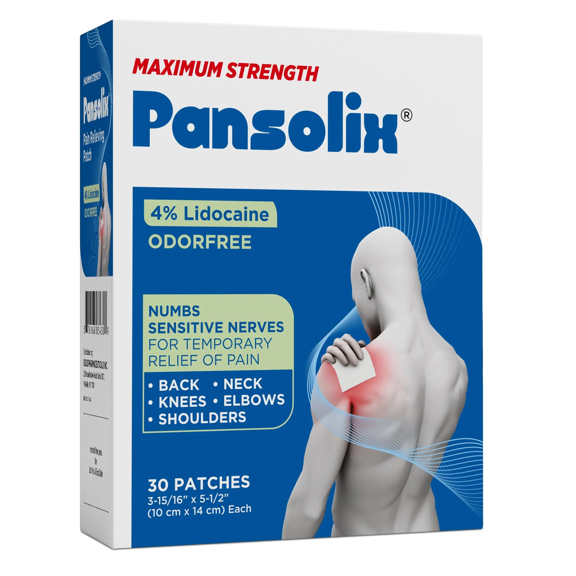 Pansolix Lidocaine Pain Relief Patches 4% | Topical Analgesic Patch | 10 x 14 cm | Skin Tone | Pack of 30 Pansolix uk supplements
