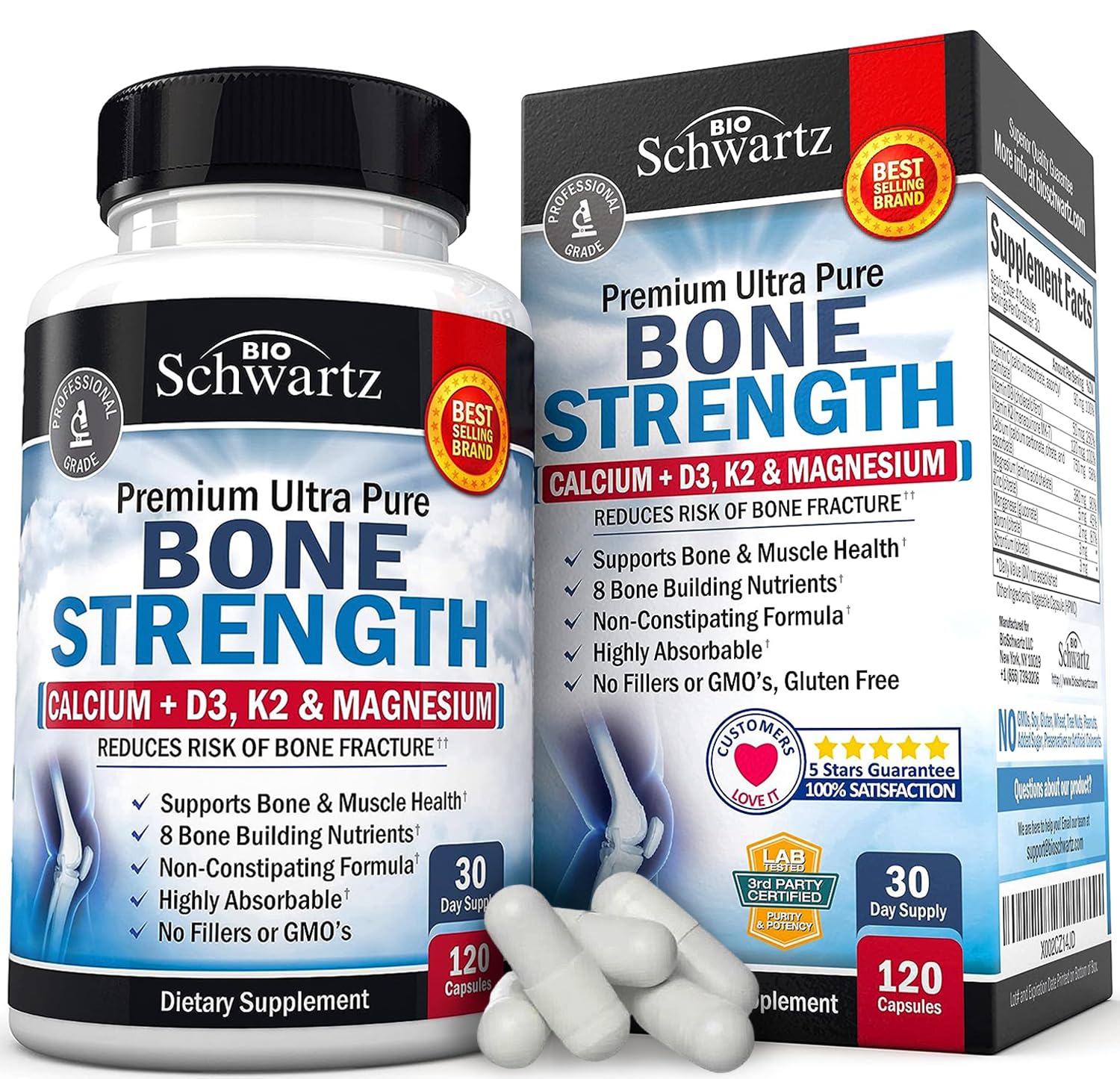 Bone Strength Supplement with Calcium + D3, K2 & Magnesium - Highly Absorbable BioSchwartz uk supplements