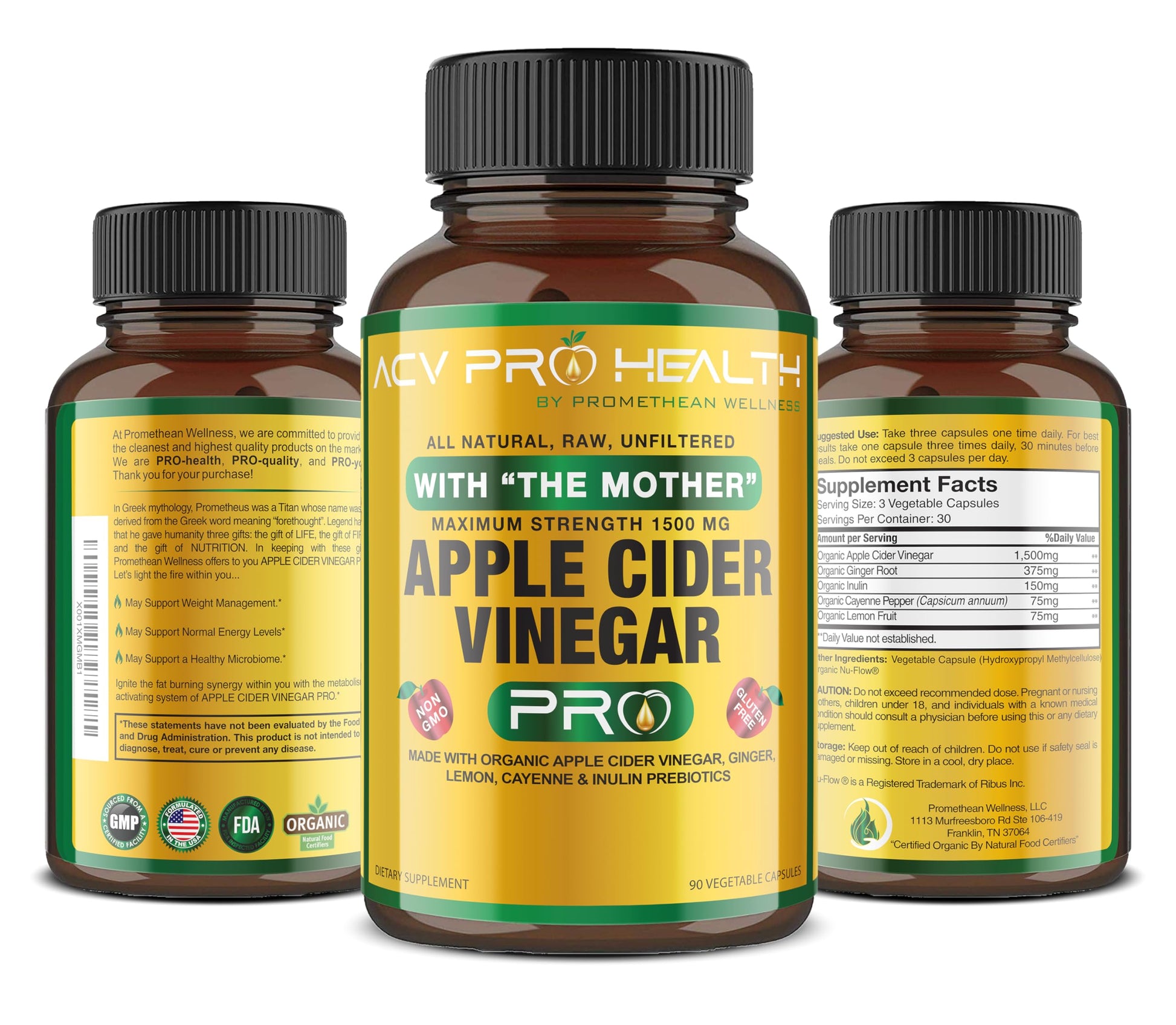 Certified Organic Apple Cider Vinegar Capsules Pro with Mother Acv Pills Detox Promethean Wellness uk supplements
