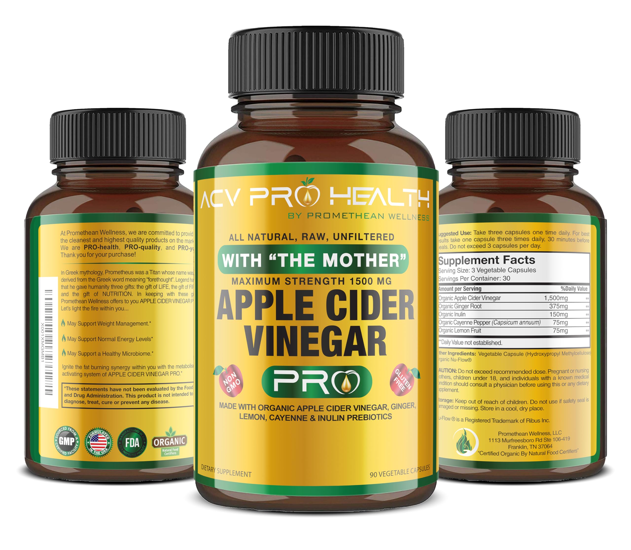Certified Organic Apple Cider Vinegar Capsules Pro with Mother Acv Pills Detox Promethean Wellness uk supplements