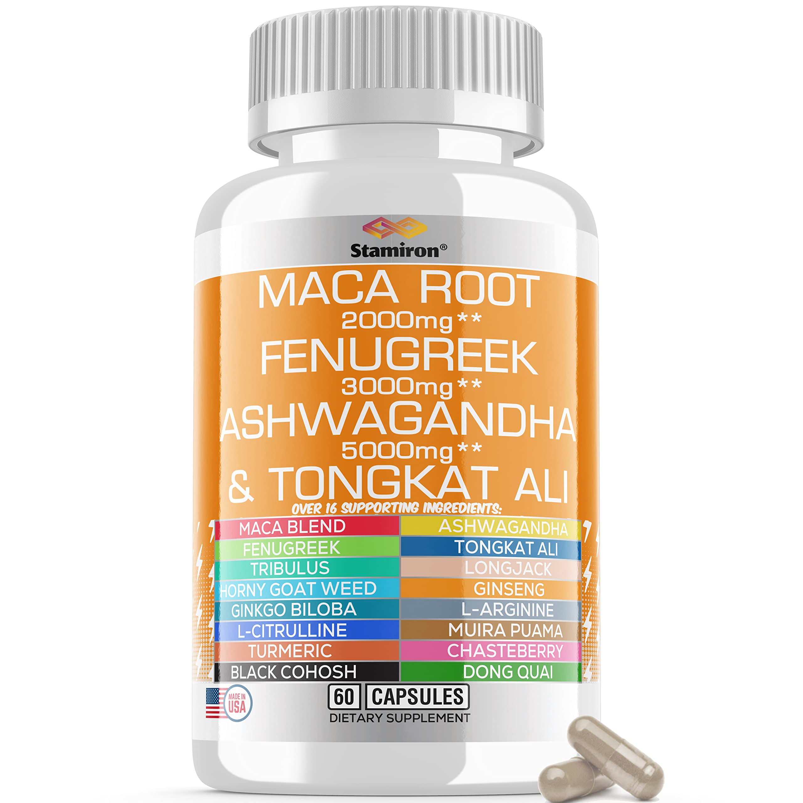 Stamiron Maca Root 2000mg Fenugreek 3000mg Ashwagandha 5000mg Supplement Stamiron uk supplements
