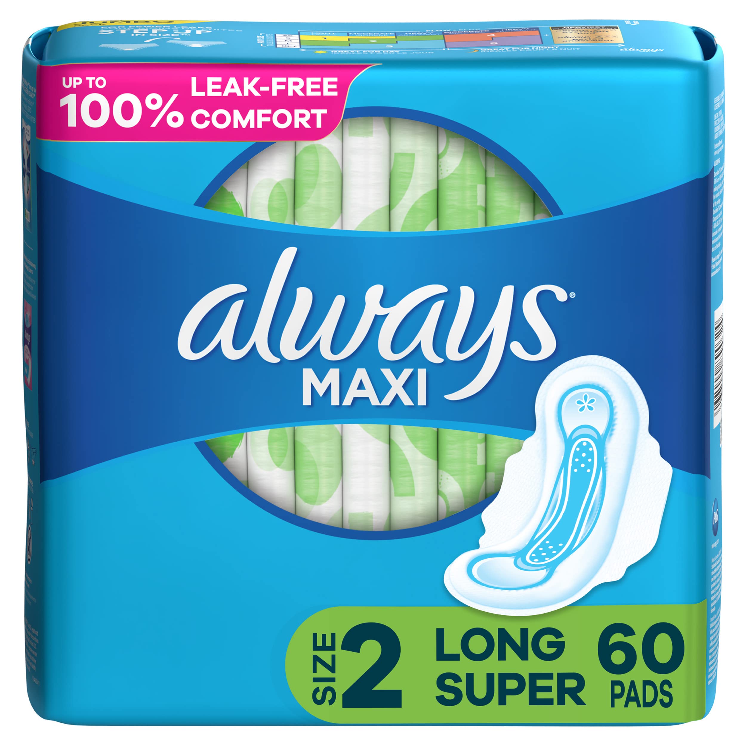 Always Maxi Feminine Pads For Women, Size 2 Long Super Absorbency, With Wings, Unscented, 60 Count Always uk supplements