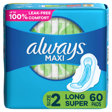 Always Maxi Feminine Pads For Women, Size 2 Long Super Absorbency, With Wings, Unscented, 60 Count Always uk supplements