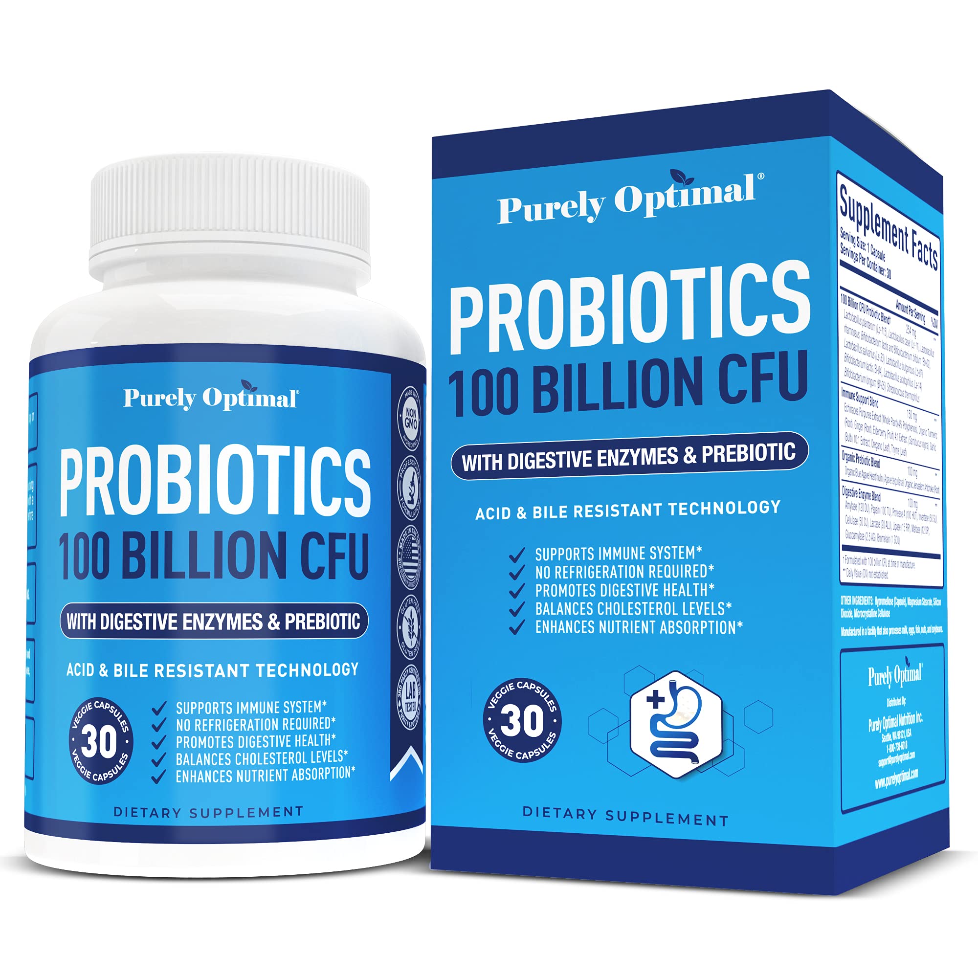 Purely Optimal Premium Probiotics 100 Billion CFU w/Digestive Enzymes Purely Optimal uk supplements