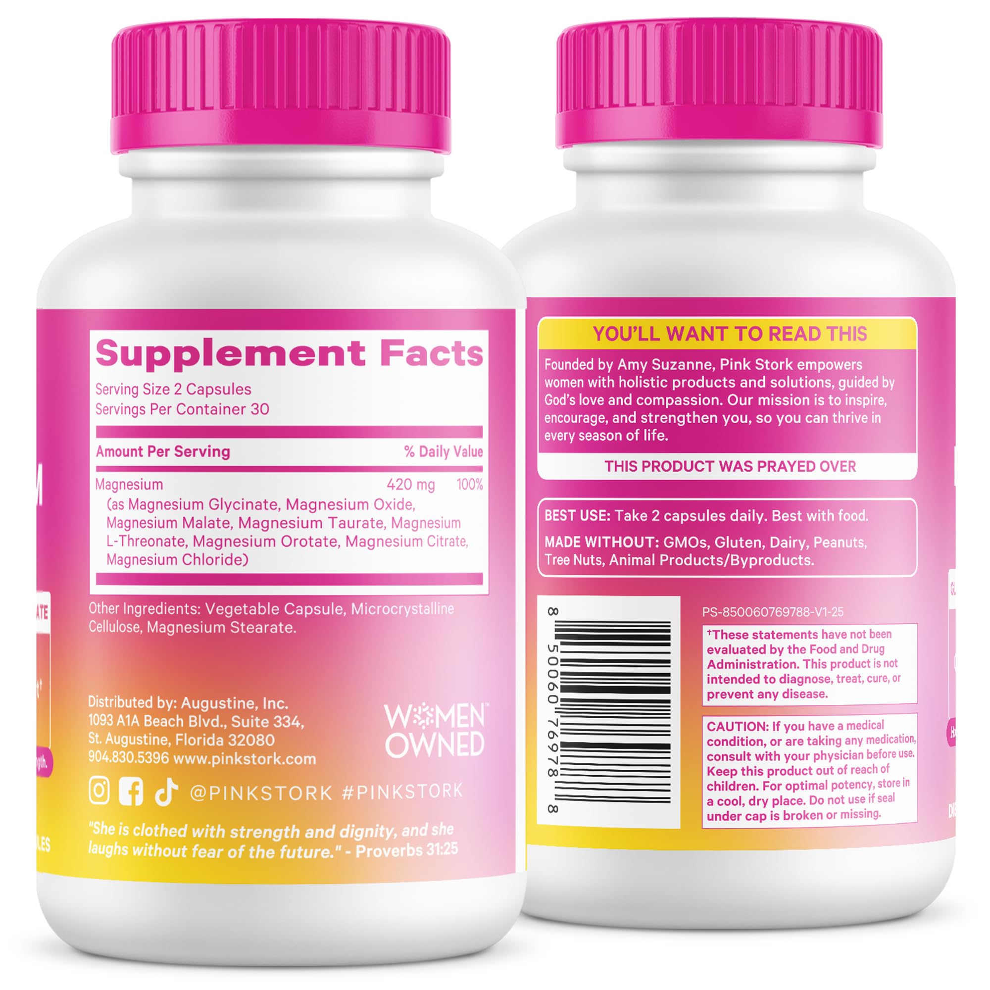 Pink Stork Magnesium Complex for Women - 8 Forms Including Glycinate, Malate, Citrate & L-Threonate - Stress, Sleep, Muscle & Hormone Support - 400 mg Elemental Magnesium - 60 Vegan Capsules Pink Stork uk supplements