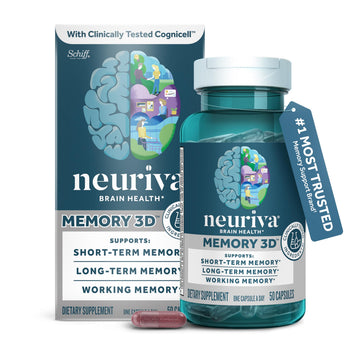 NEURIVA Memory 3D Brain Supplement - Decaffeinated Nootropic Capsules for Memory, Focus, & Cognitive Function - Short Term, Long Term, & Working Memory Support - 50ct NEURIVA uk supplements