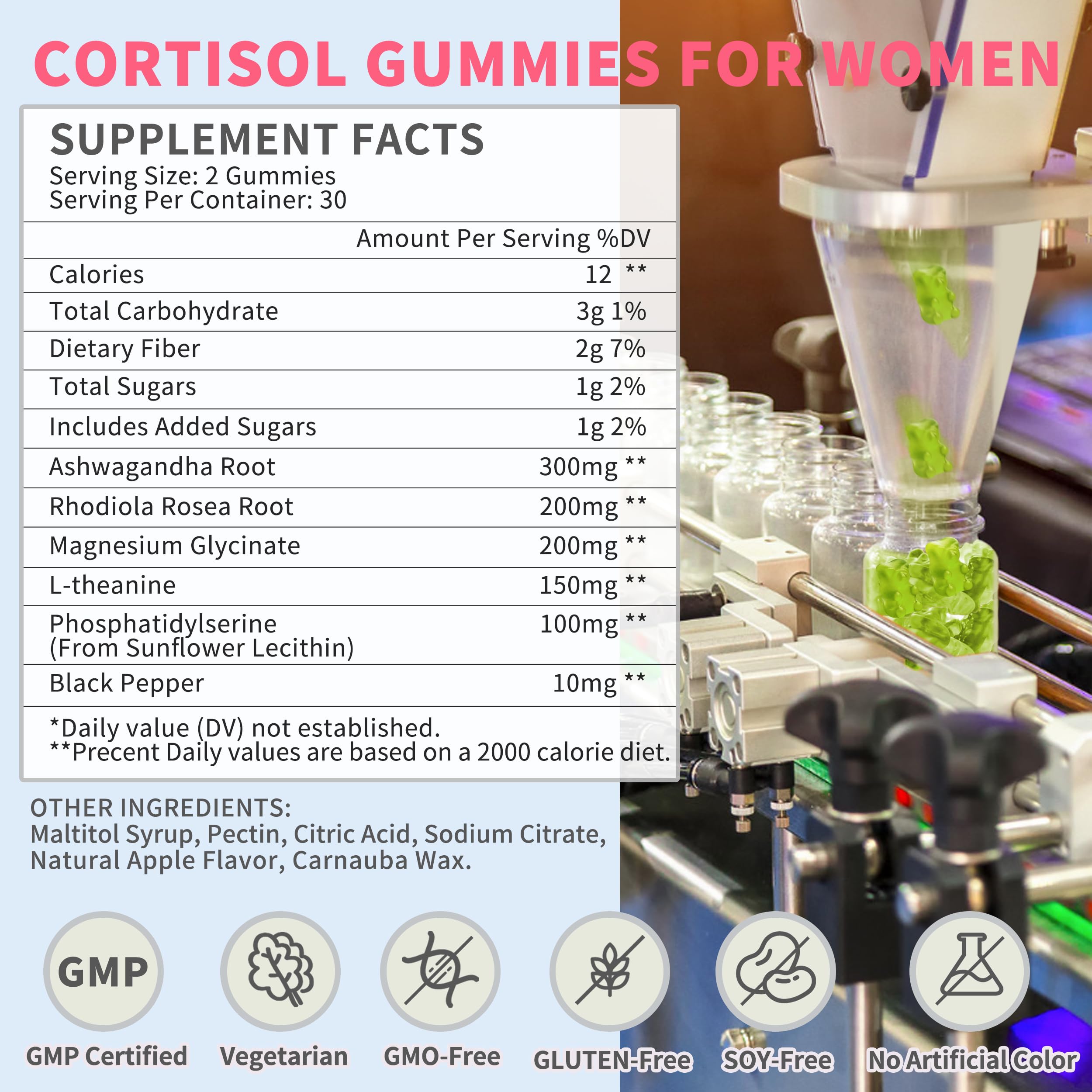 Cortisol Gummies for Women,Cortisol Manager with Ashwagandha,Magnesium,L-theanine,Phosphatidylserine,Rhodiola Rosea,Black Pepper for Mood Support,Adrenal Balance,Sleep,Vegan,Apple Flavor,60 Count Hudetex uk supplements