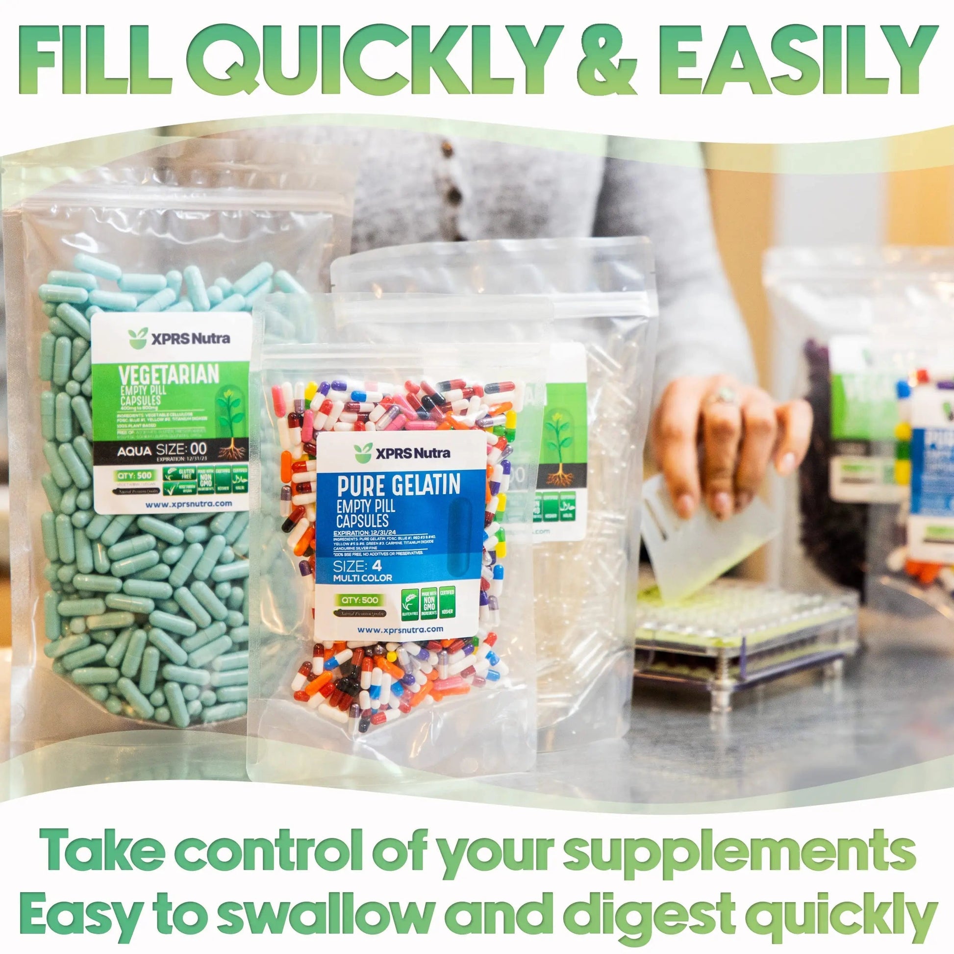XPRS Nutra Size 3 Empty Capsules - 500 Count Empty Gelatin Capsules - Pills DIY Capsule Filling - Pure Bovine Pill Gel Caps Fillable XPRS Nutra uk supplements