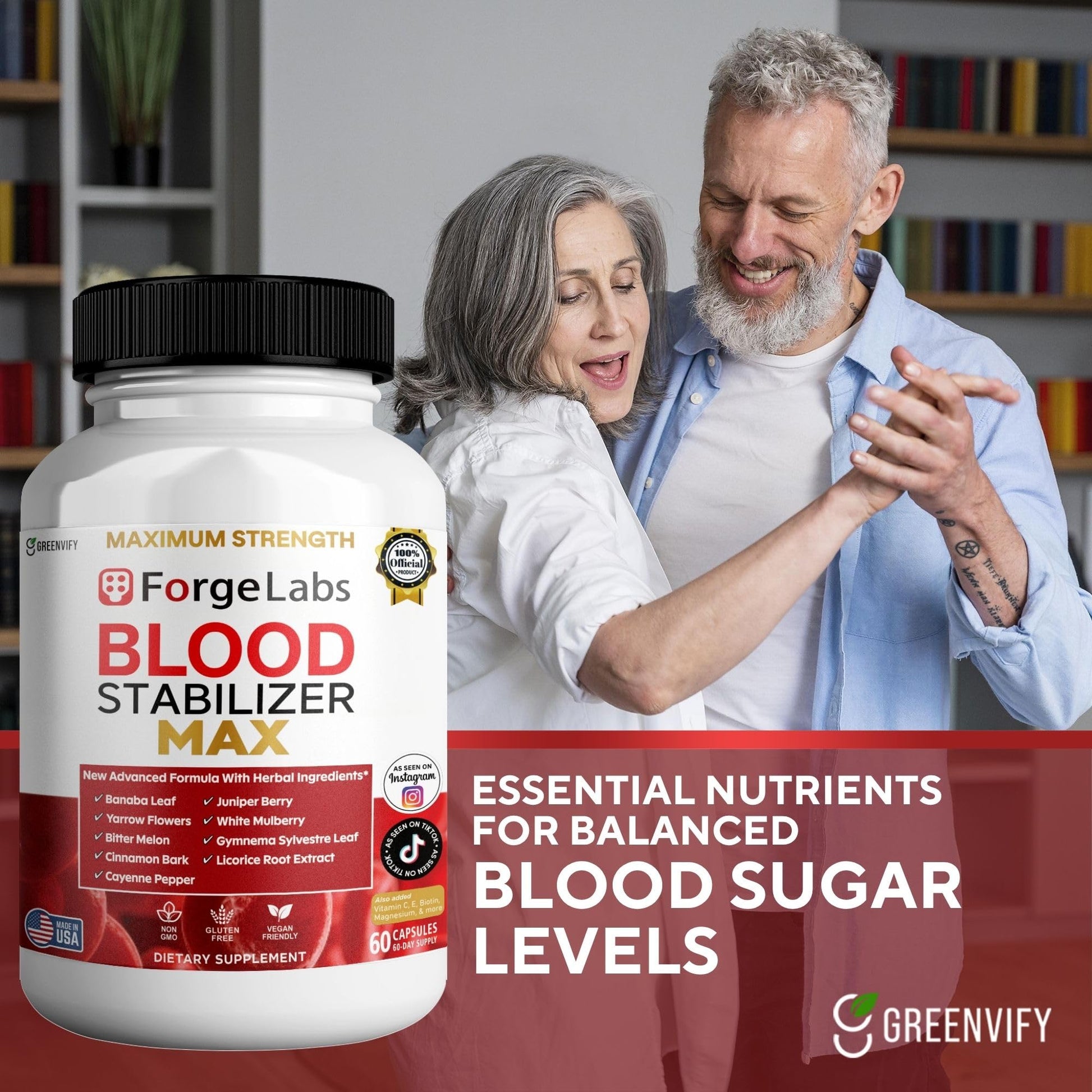 GREENVIFY ForgeLabs Blood Stabilizer Max, Maximum Strength Dietary Supplement, 60 Veggie Capsules, with Banaba Leaf, Juniper Berry, White Mulberry. (1) GREENVIFY uk supplements