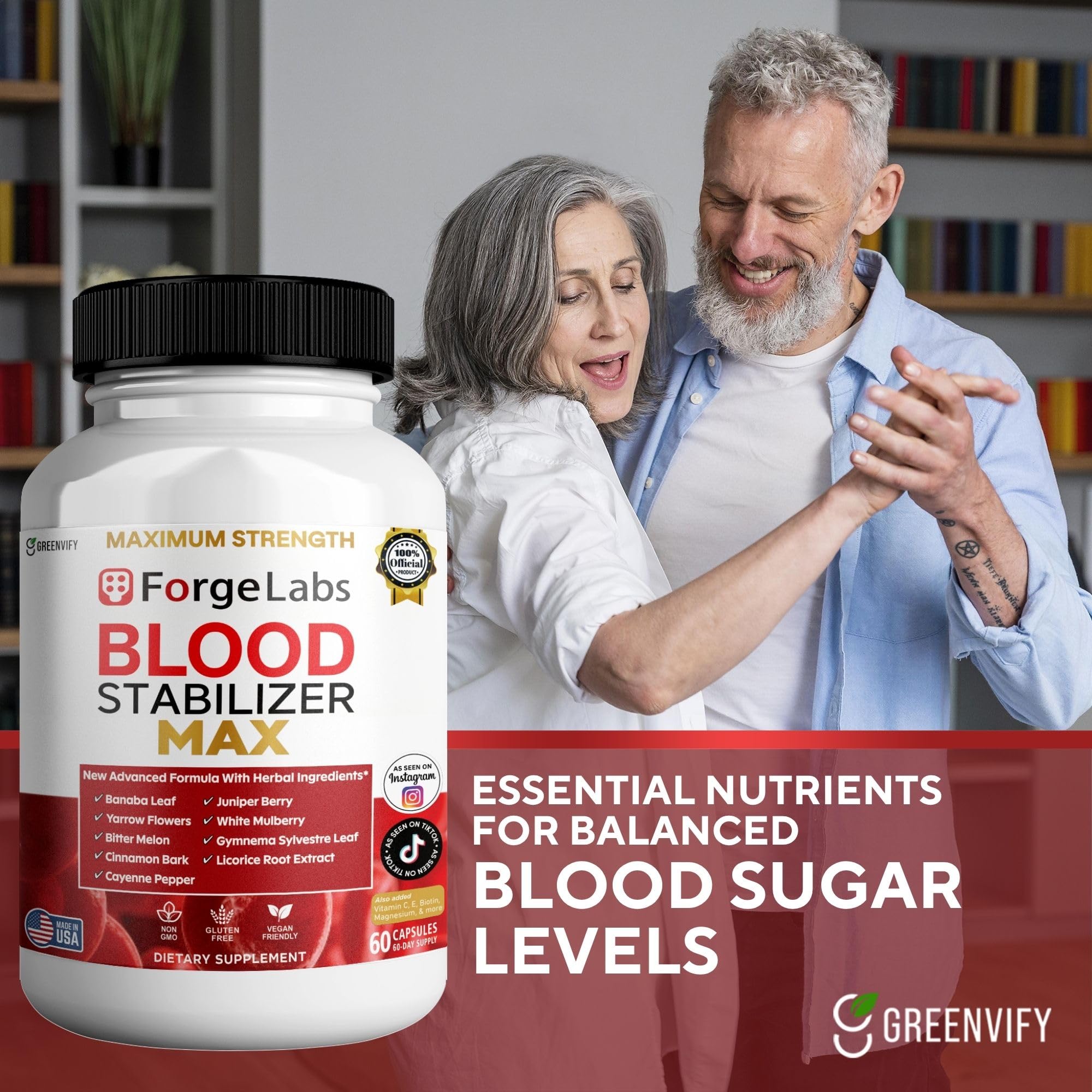 GREENVIFY ForgeLabs Blood Stabilizer Max, Maximum Strength Dietary Supplement, 60 Veggie Capsules, with Banaba Leaf, Juniper Berry, White Mulberry. (1) GREENVIFY uk supplements