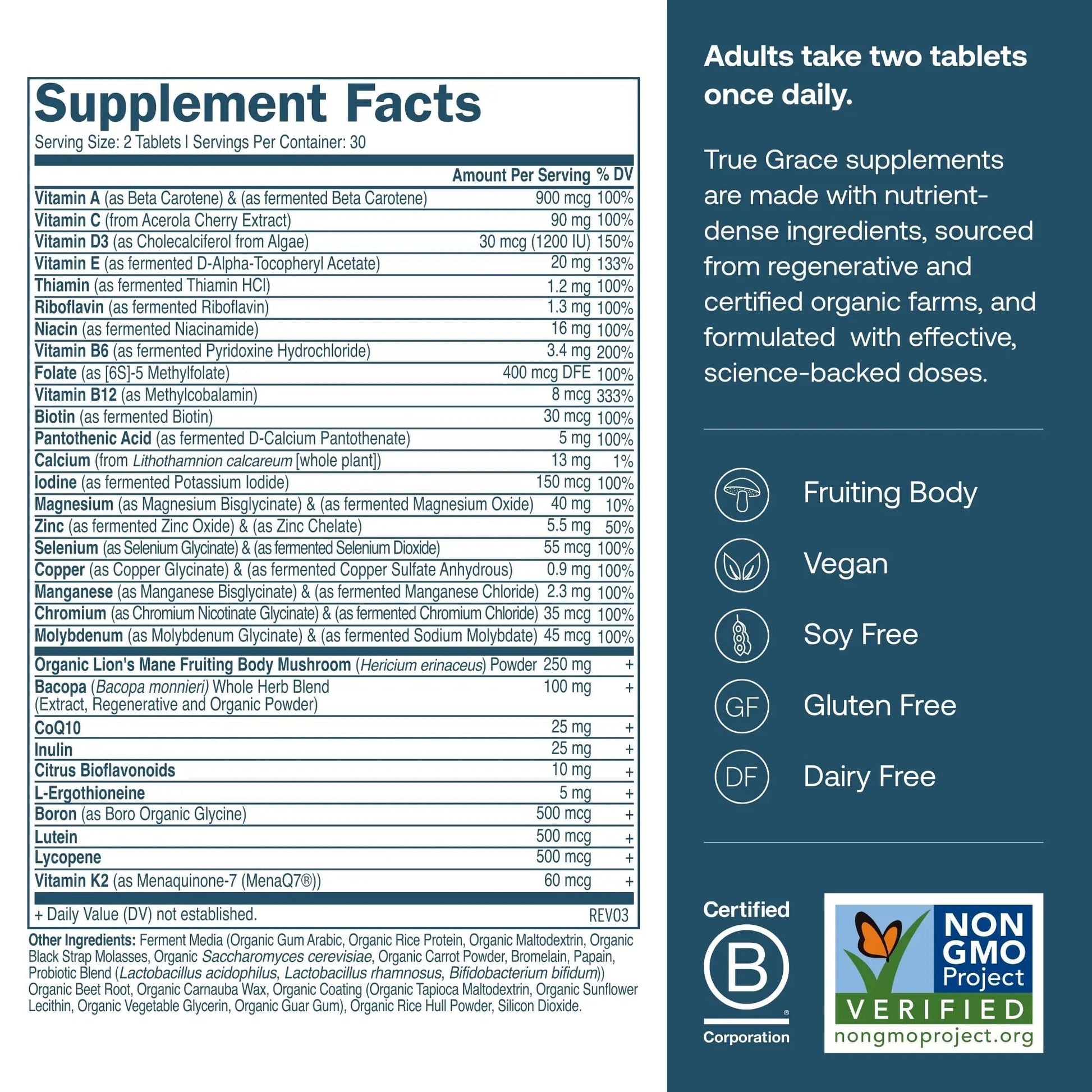 True Grace Daily Men’s Multivitamin 50+ - 60 Easy-to-Swallow Tablets - Immune, Energy, Longevity & Memory Support True Grace uk supplements