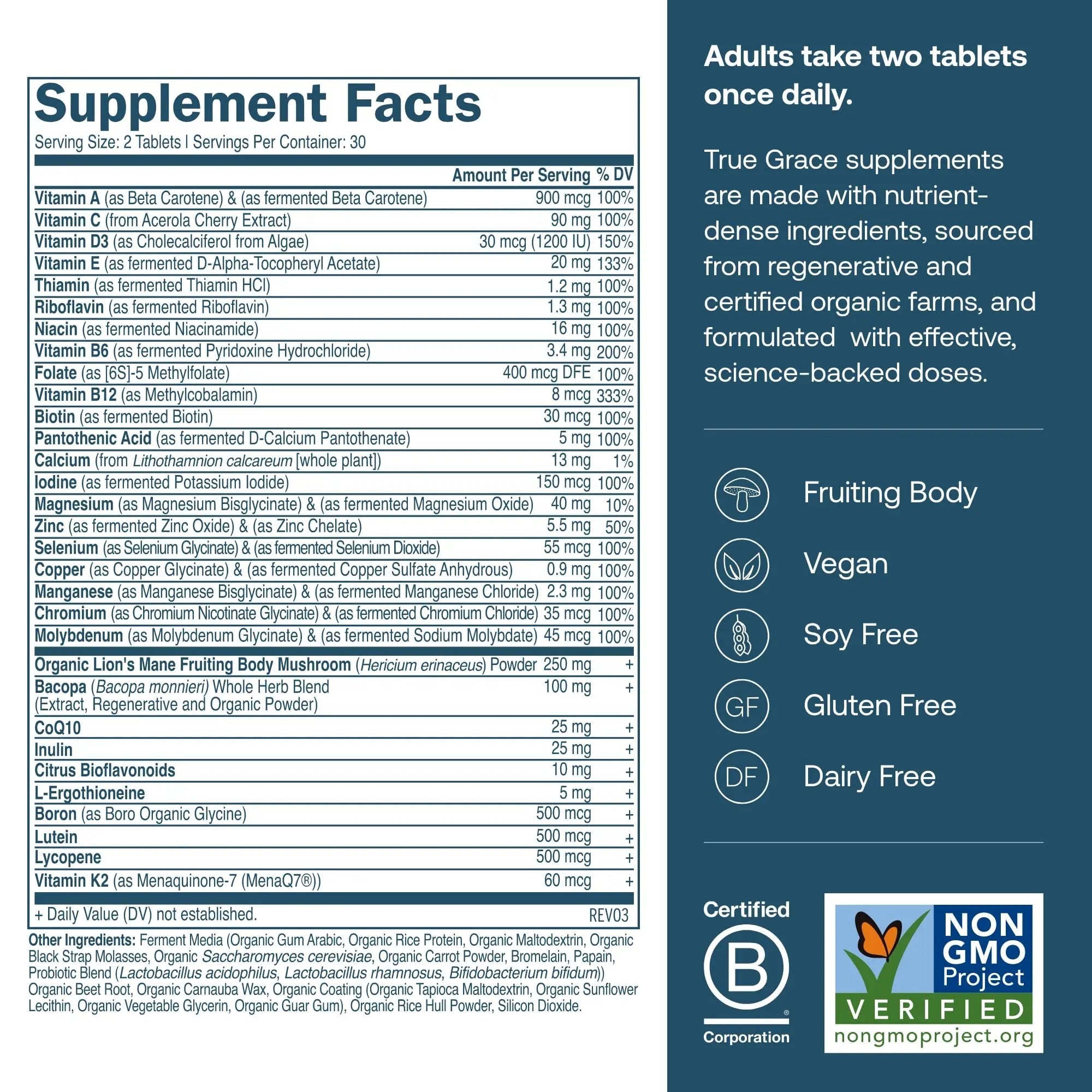 True Grace Daily Men’s Multivitamin 50+ - 60 Easy-to-Swallow Tablets - Immune, Energy, Longevity & Memory Support True Grace uk supplements