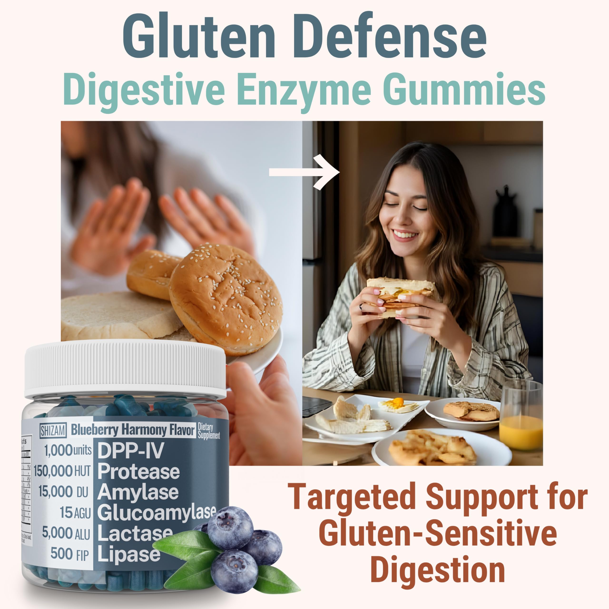 Gluten & Lactase Digestive Enzyme Gummies – Lactase Pancreatic Enzymes with DPP‑IV Lipase Gluco‑Amylase Lactase, Drops Chewables Capsules Pills Powder Supplement Alt, Pancreatic Support, for Kids SHIZAM uk supplements