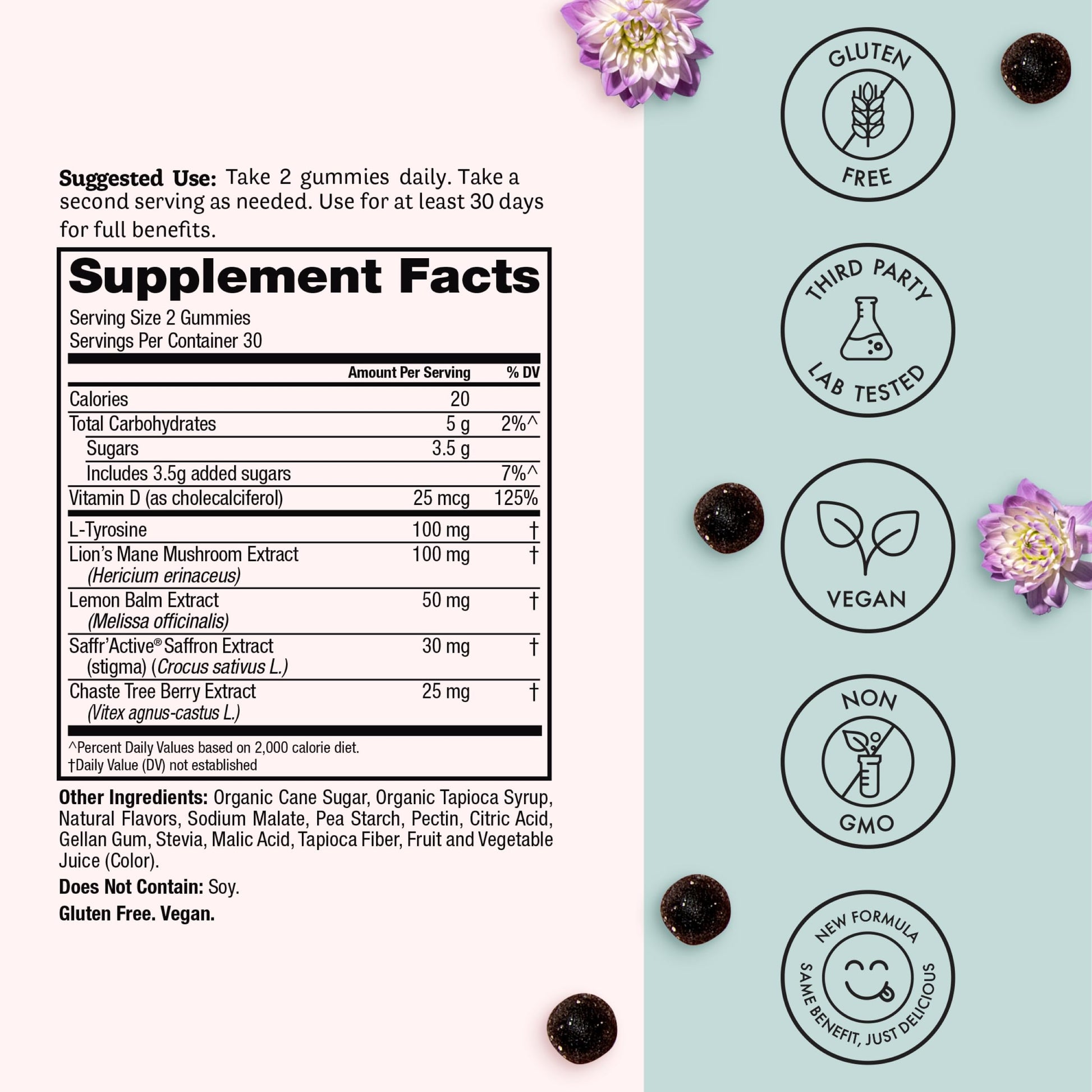 Winged Wellness Happy Her Mood Gummies - Daily Mood Enhancer Support Supplement for Women - Vitamin D with Saffron, Lemon Balm, & Lions Mane Mushrooms for Balance & Calming Relief - 50 Vegan Gummies Winged uk supplements