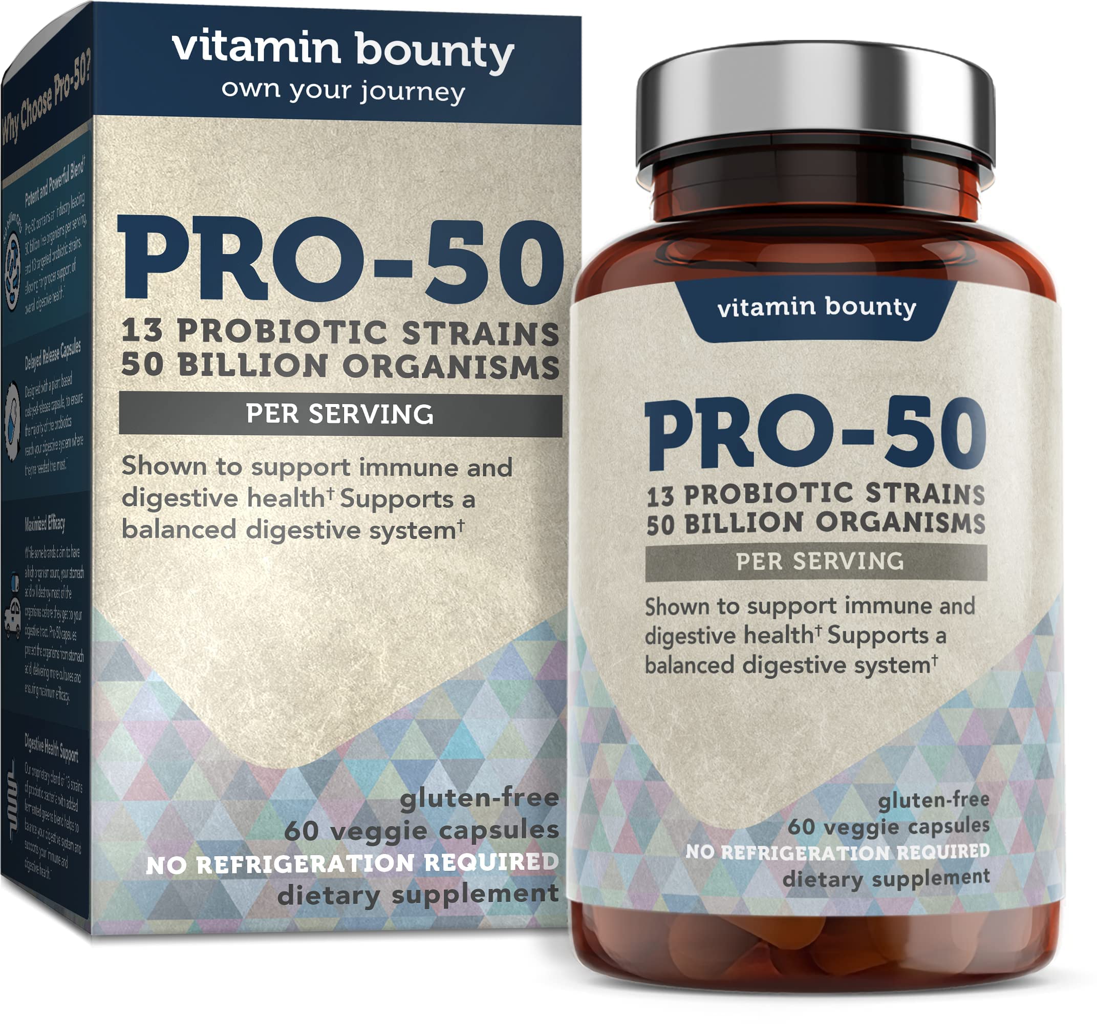 Vitamin Bounty Pro-50 Probiotics - 13 Probiotic Strains, Gut Health, Digestive Health Vitamin Bounty uk supplements